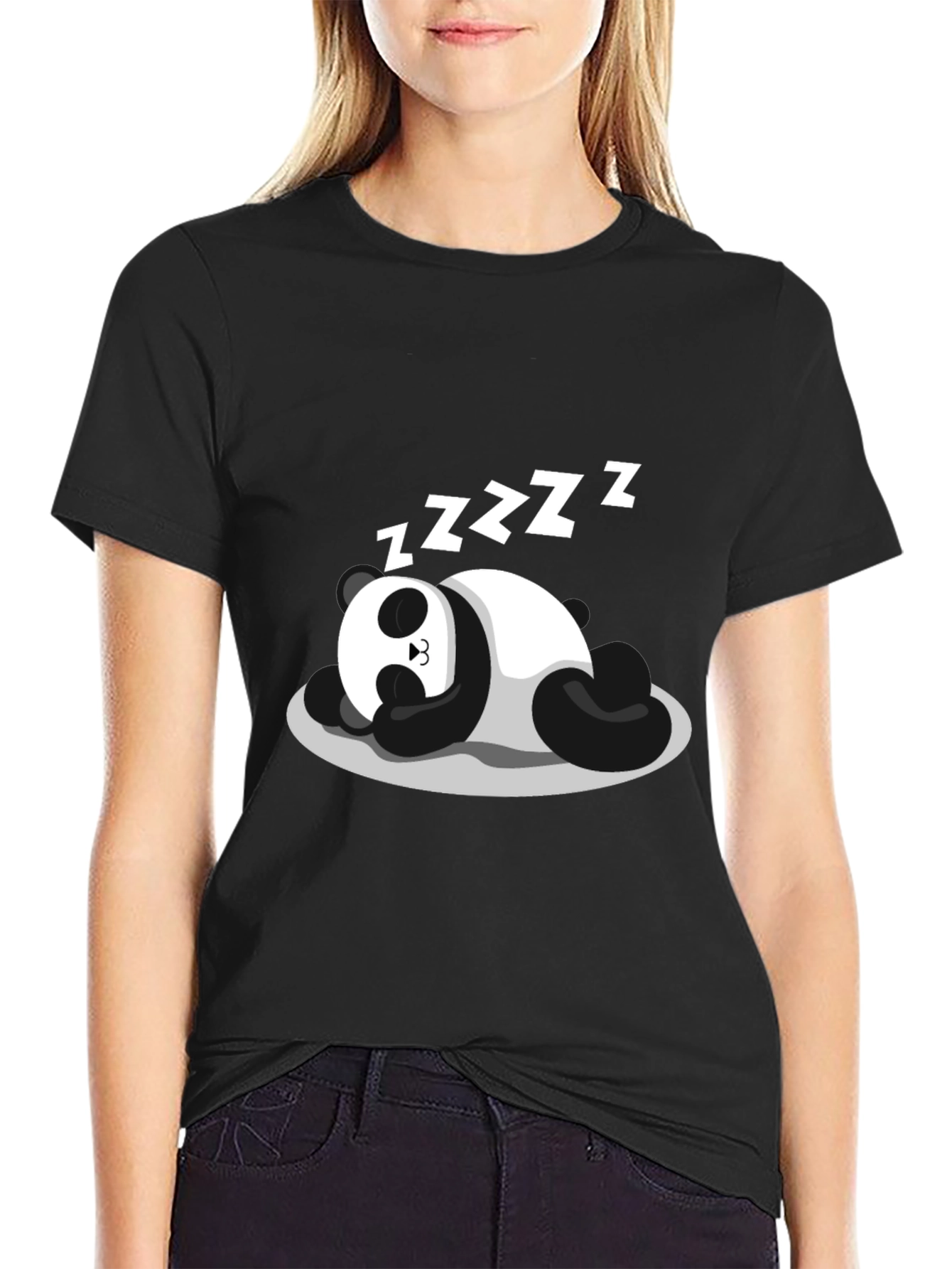 Sleeping Panda Graphic Tee - Black Cotton Comfort