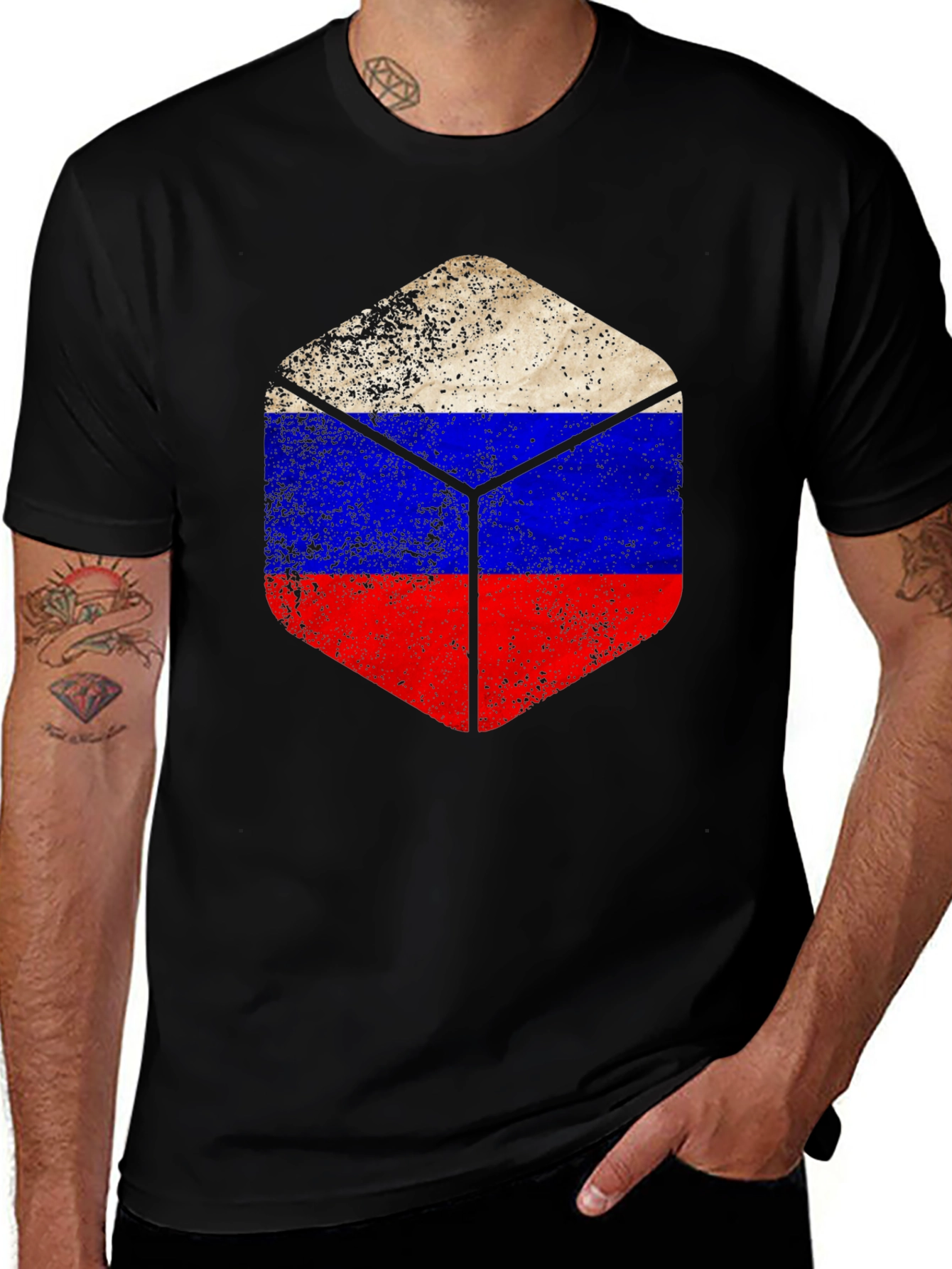 Mens Black Russia Flag Graphic T-Shirt
