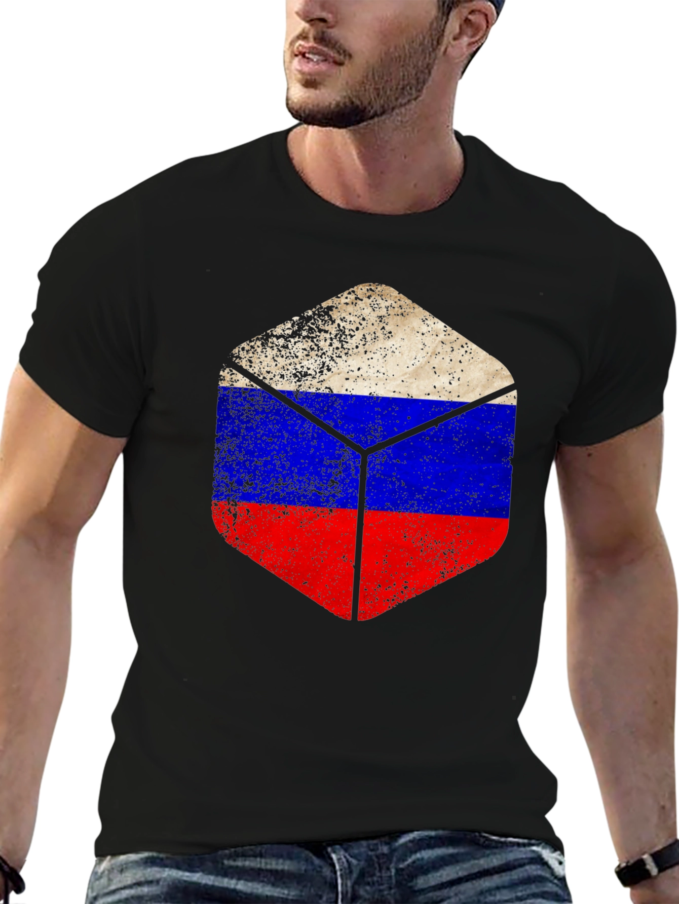 Mens Black Russia Flag Graphic T-Shirt
