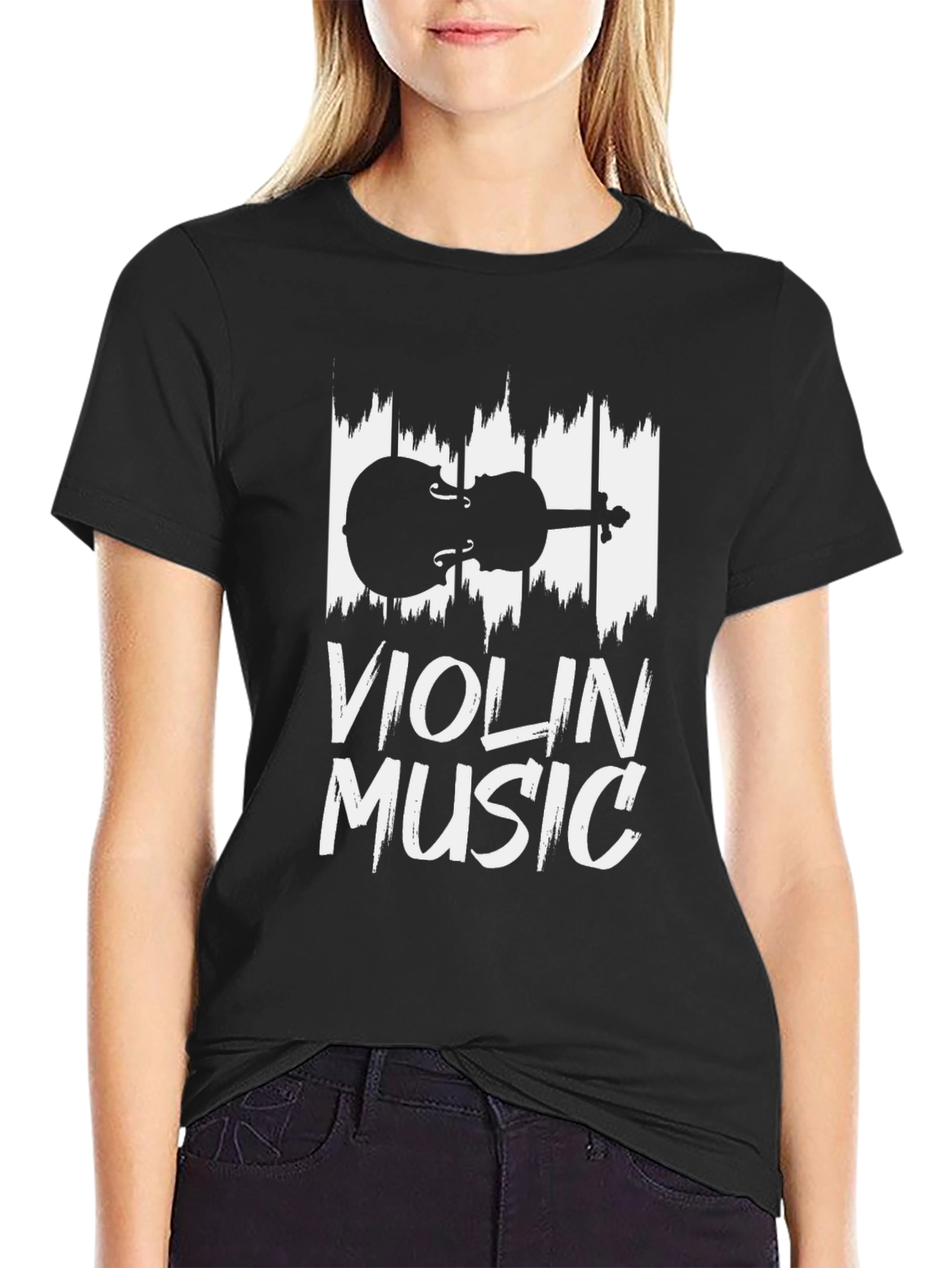 Violin Music Graphic T-Shirt - Black