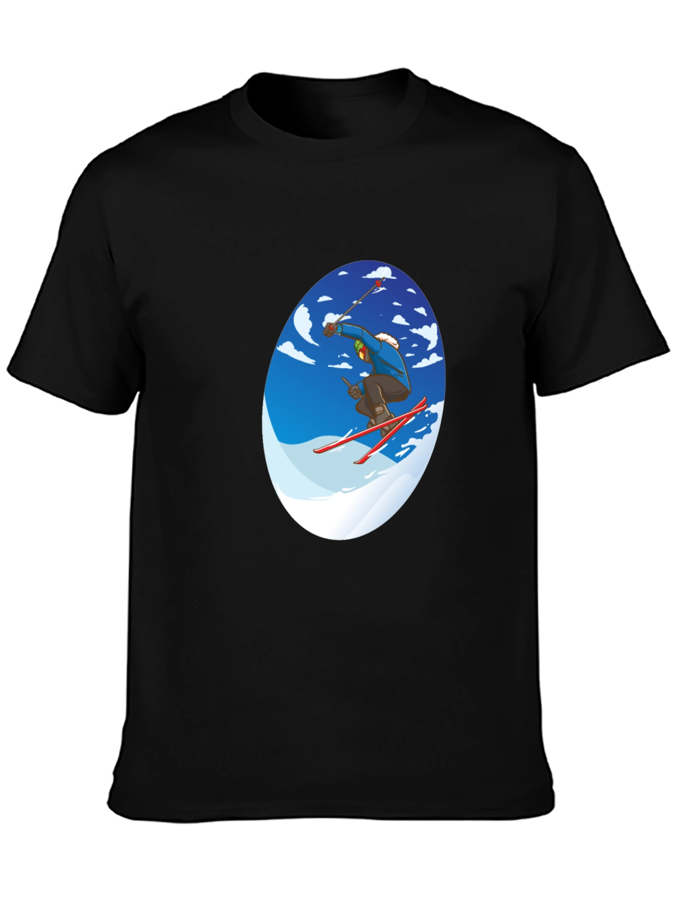 Cool Skier Graphic Tee - Black Cotton T-Shirt