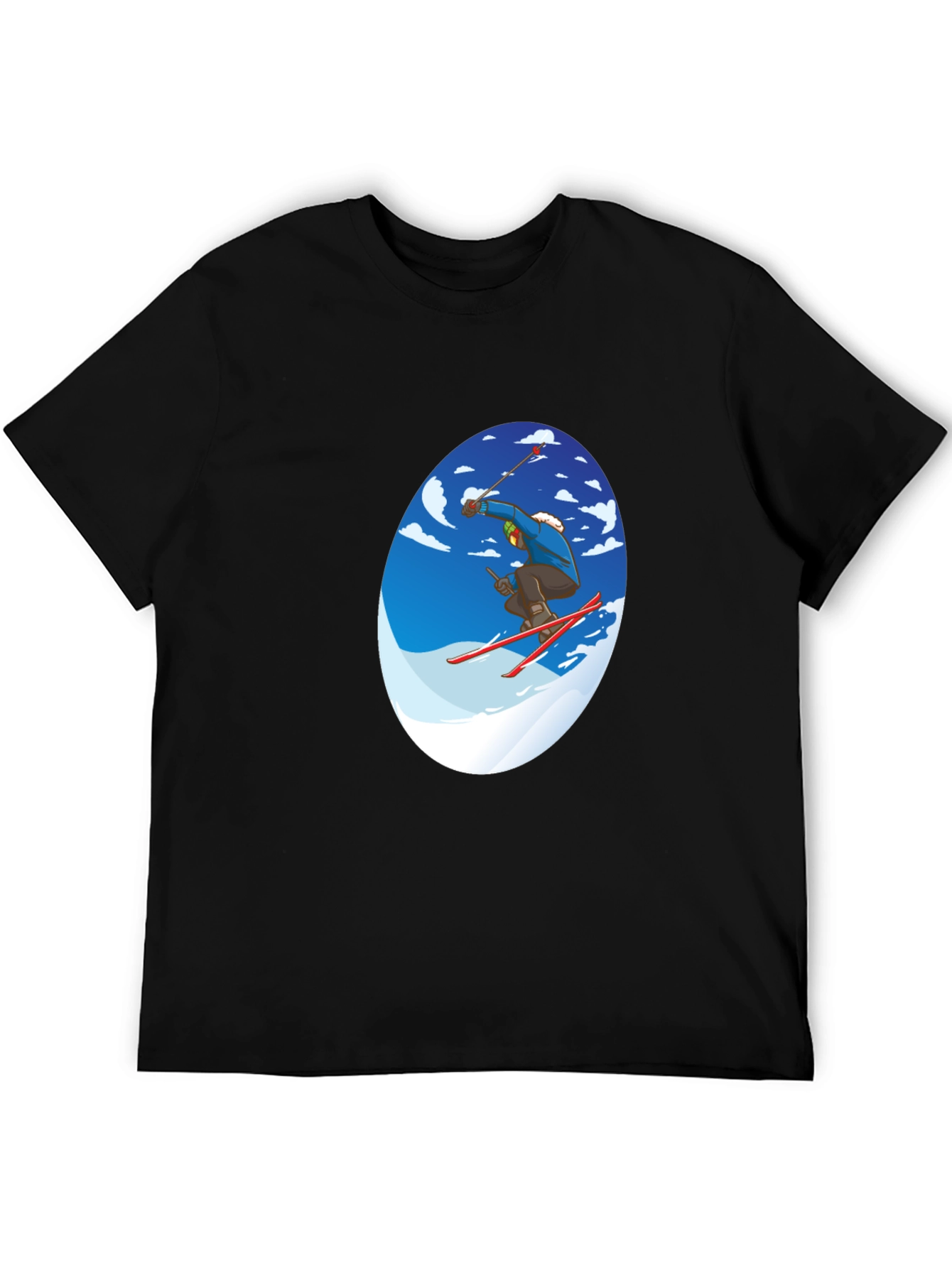 Cool Skier Graphic Tee - Black Cotton T-Shirt
