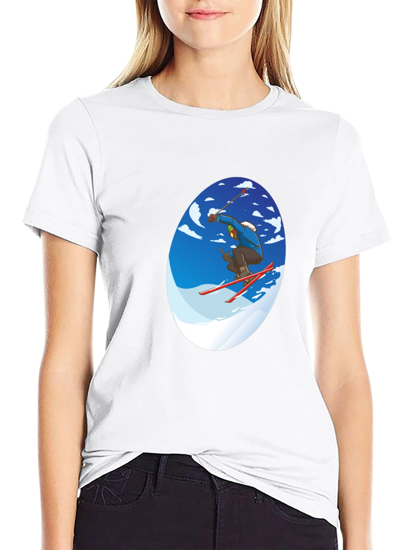 Cool Skier Graphic Tee - Black Cotton T-Shirt