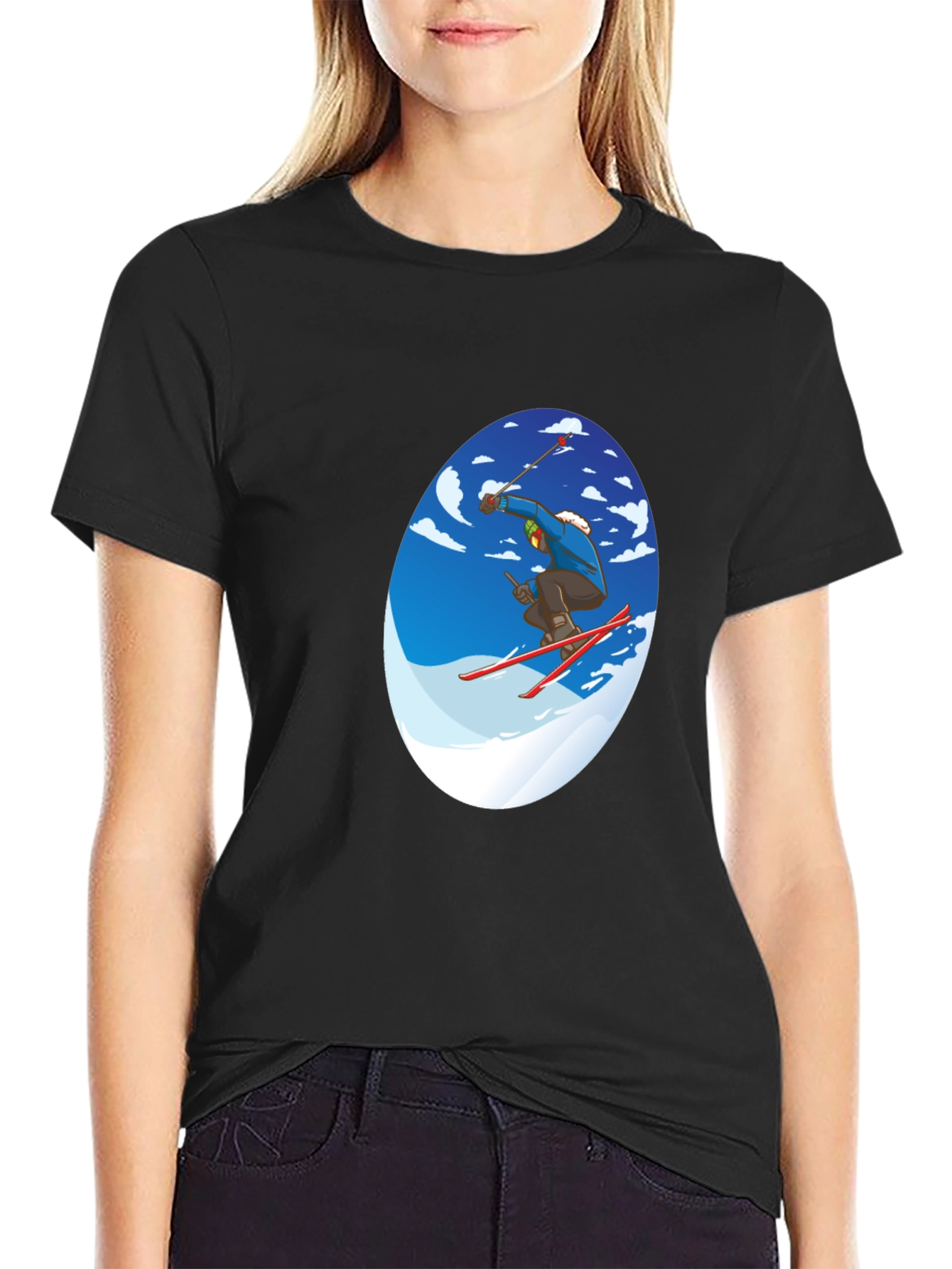 Cool Skier Graphic Tee - Black Cotton T-Shirt