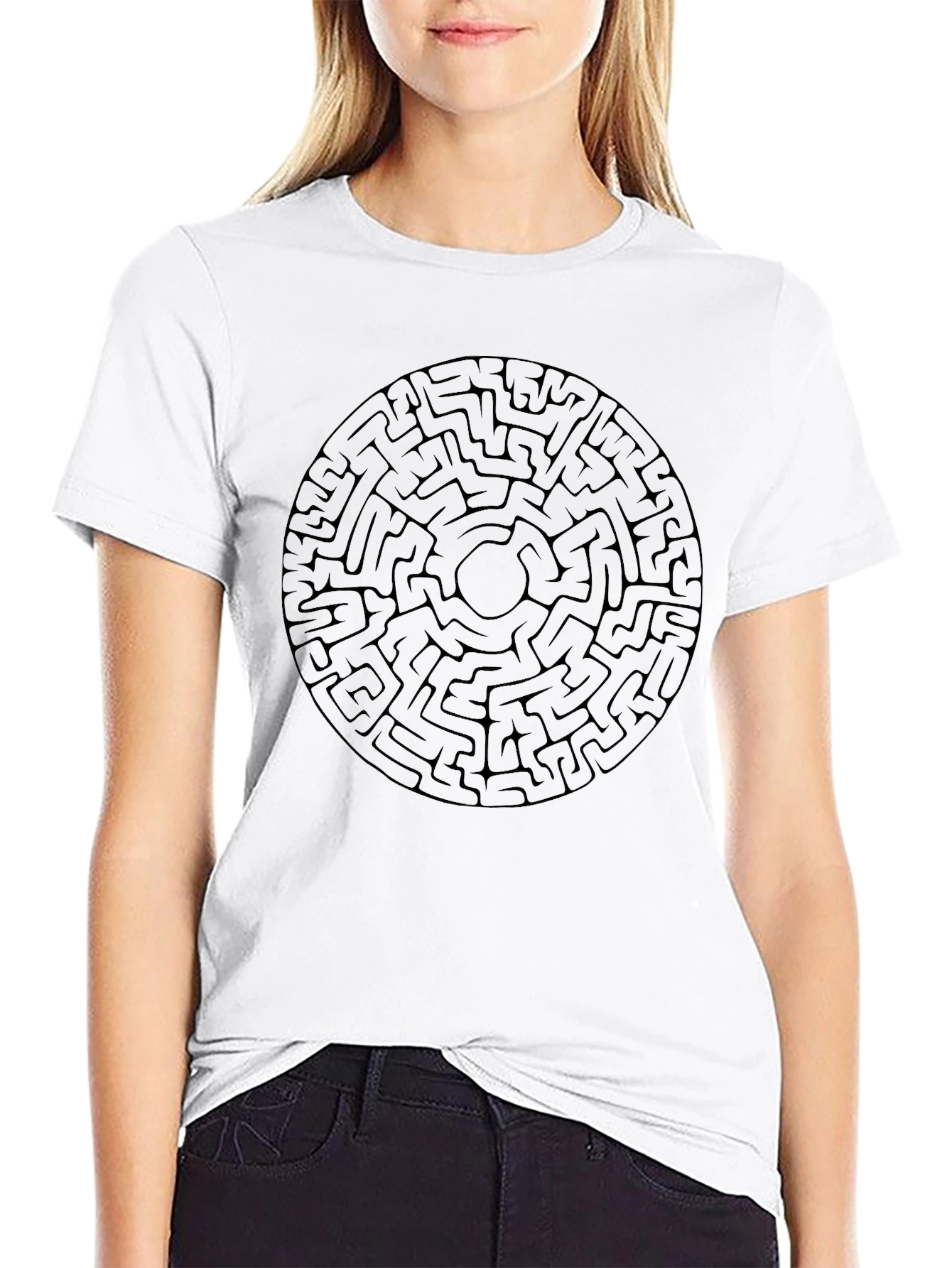 Maze Design Black T-Shirt