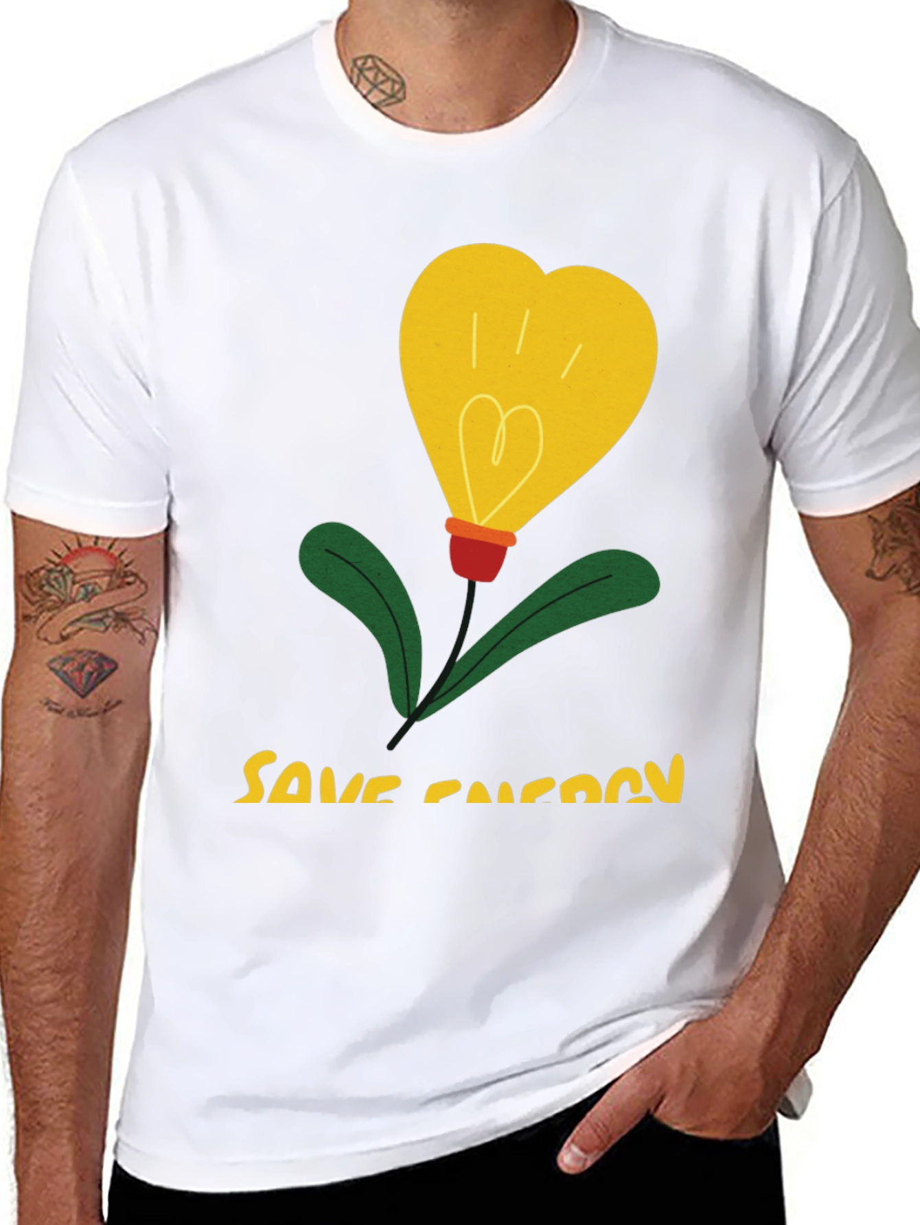 Save Energy T-Shirt Heart Bulb Black Cotton Tee