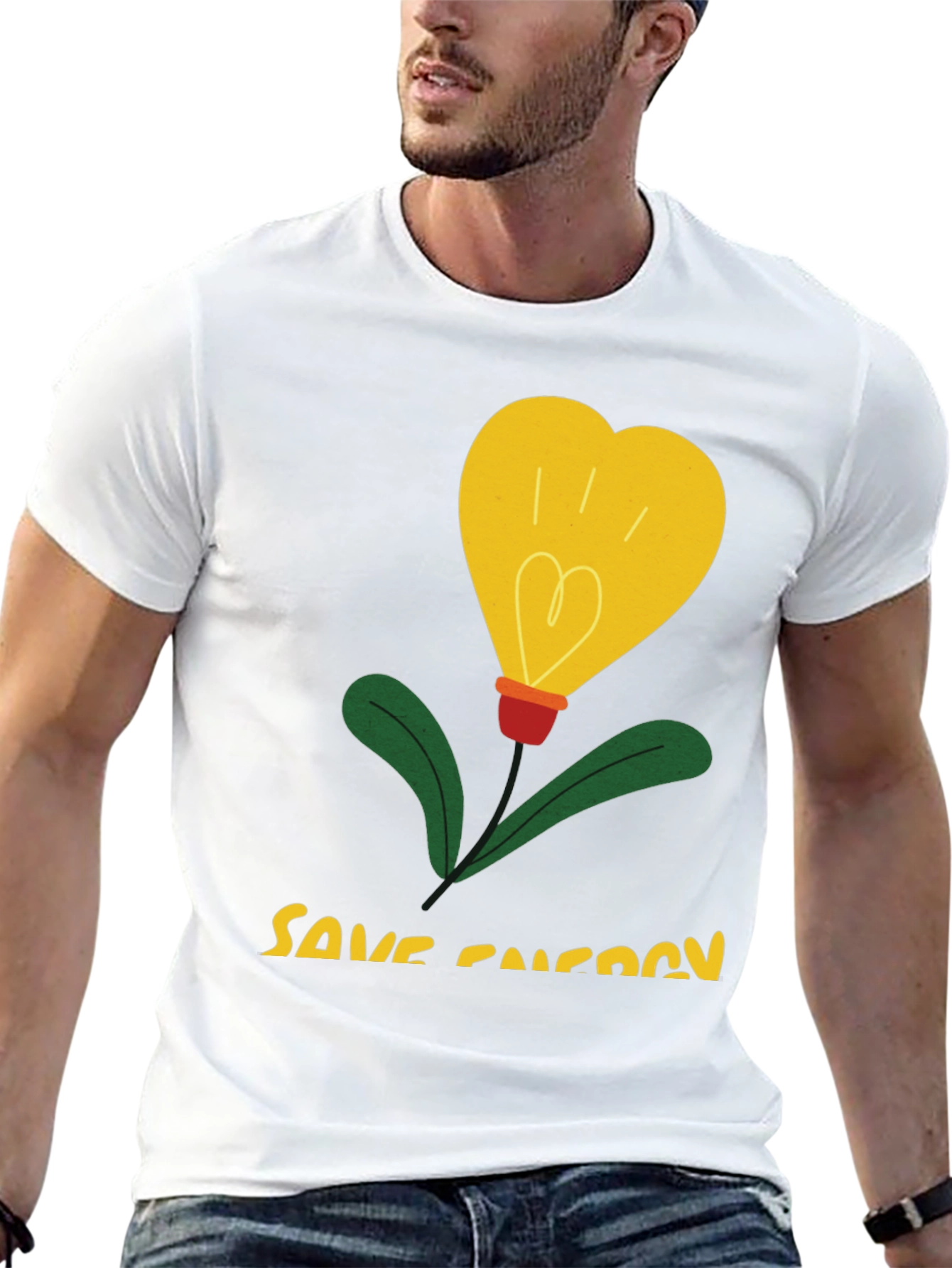 Save Energy T-Shirt Heart Bulb Black Cotton Tee