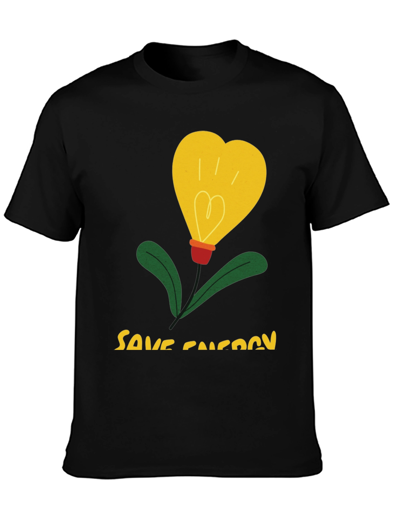 Save Energy T-Shirt Heart Bulb Black Cotton Tee