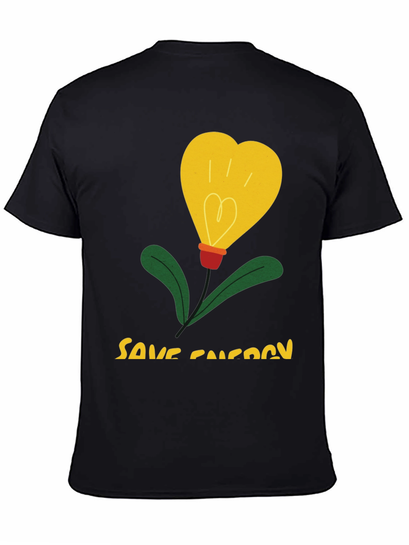 Save Energy T-Shirt Heart Bulb Black Cotton Tee