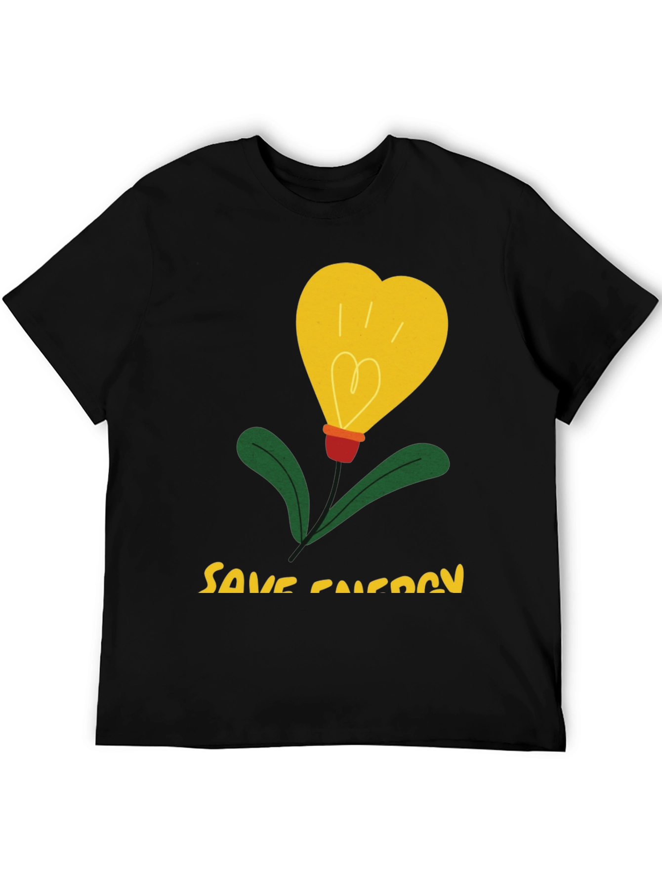 Save Energy T-Shirt Heart Bulb Black Cotton Tee