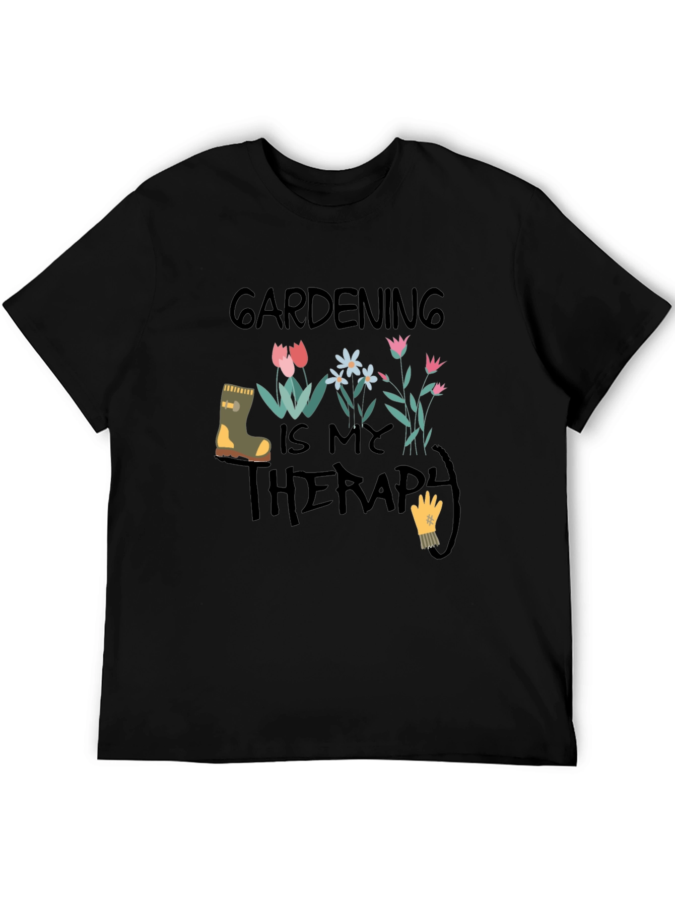 Gardening Therapy Black T-Shirt