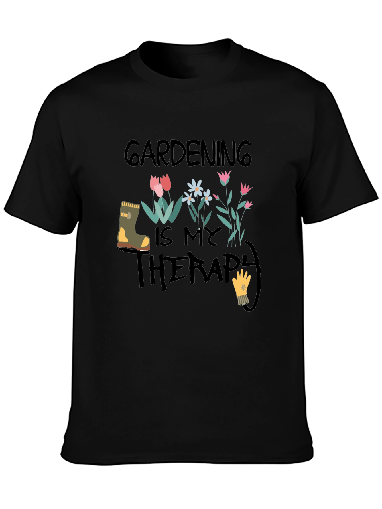 Gardening Therapy Black T-Shirt
