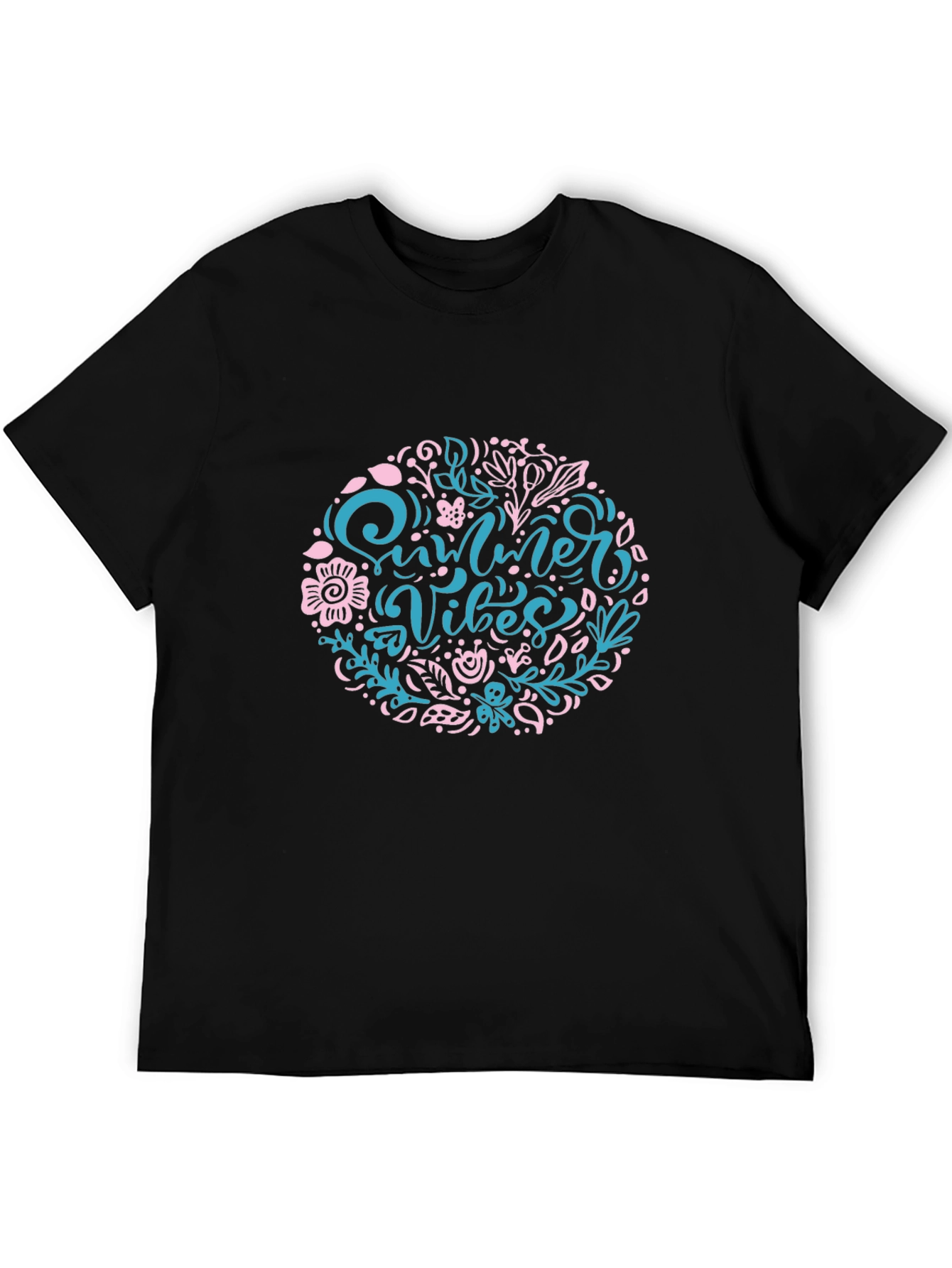 Summer Vibes Floral Print Black T-Shirt