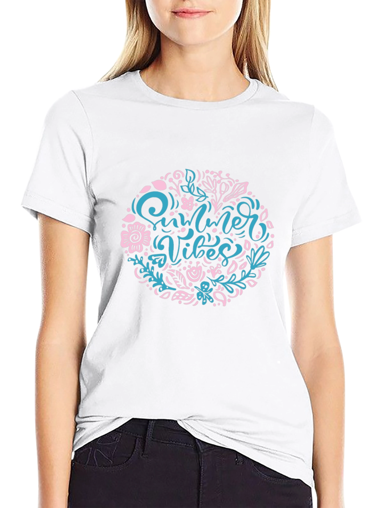 Summer Vibes Floral Print Black T-Shirt