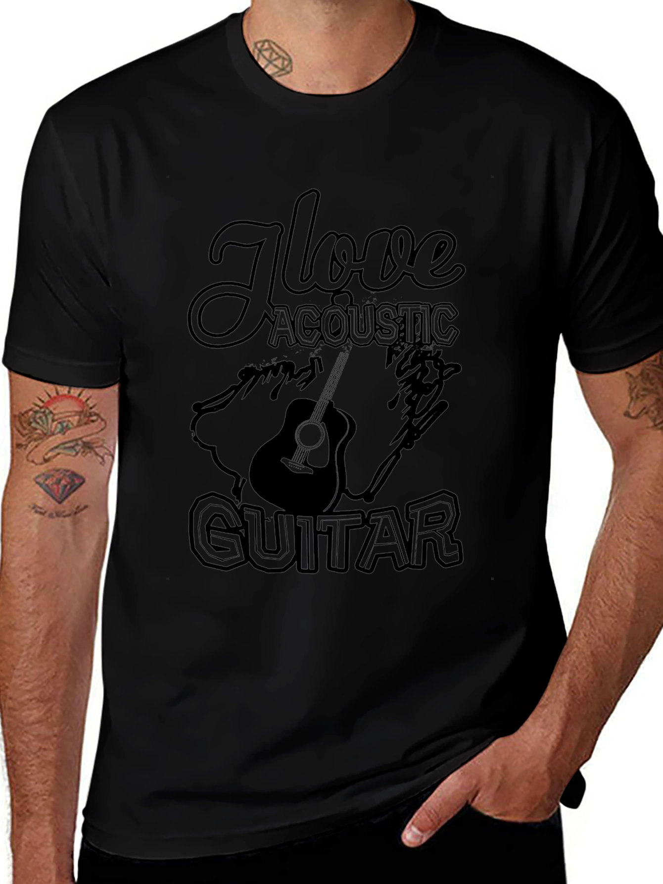 I Love Acoustic Guitar T-Shirt - Black
