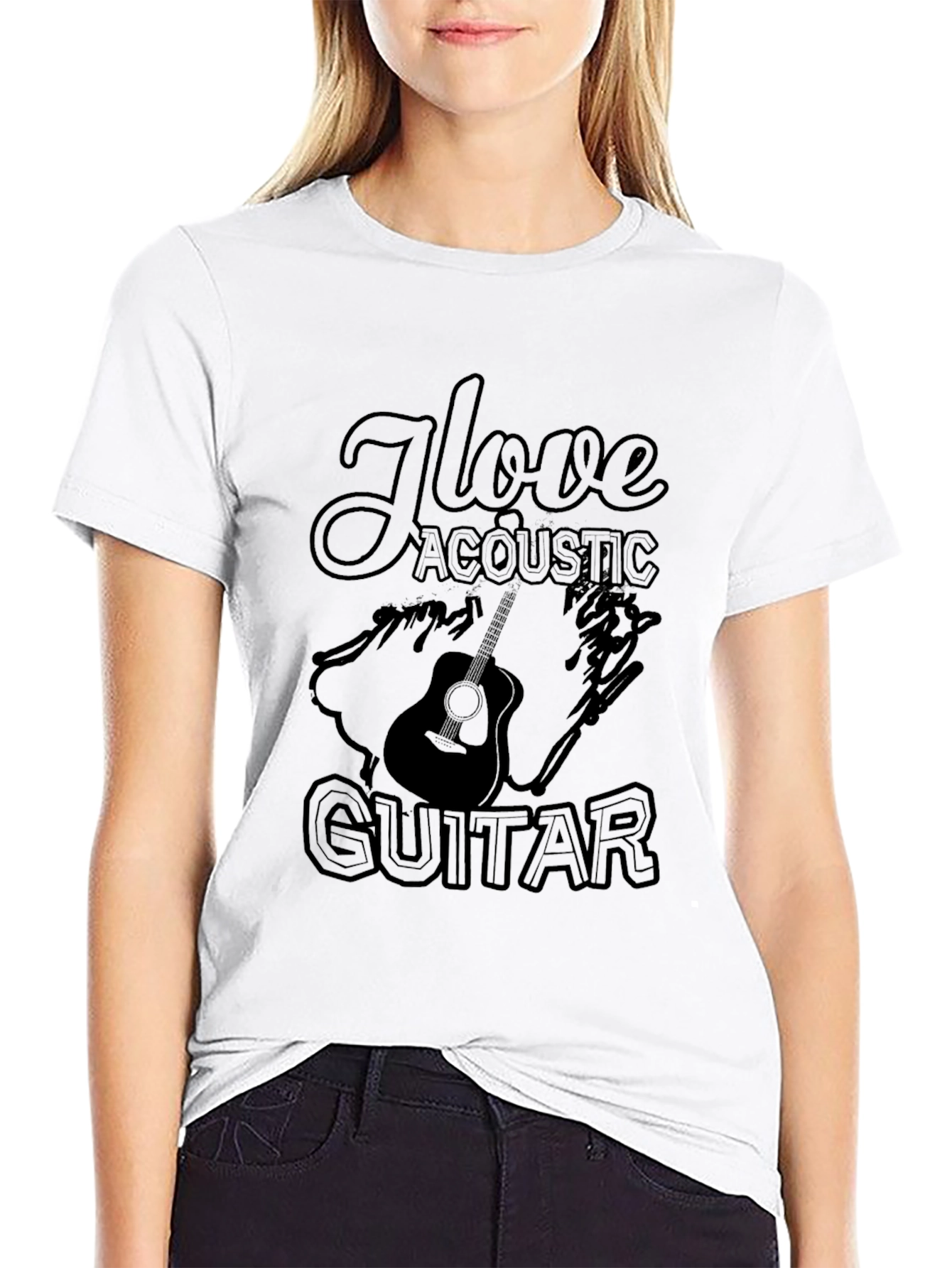 I Love Acoustic Guitar T-Shirt - Black