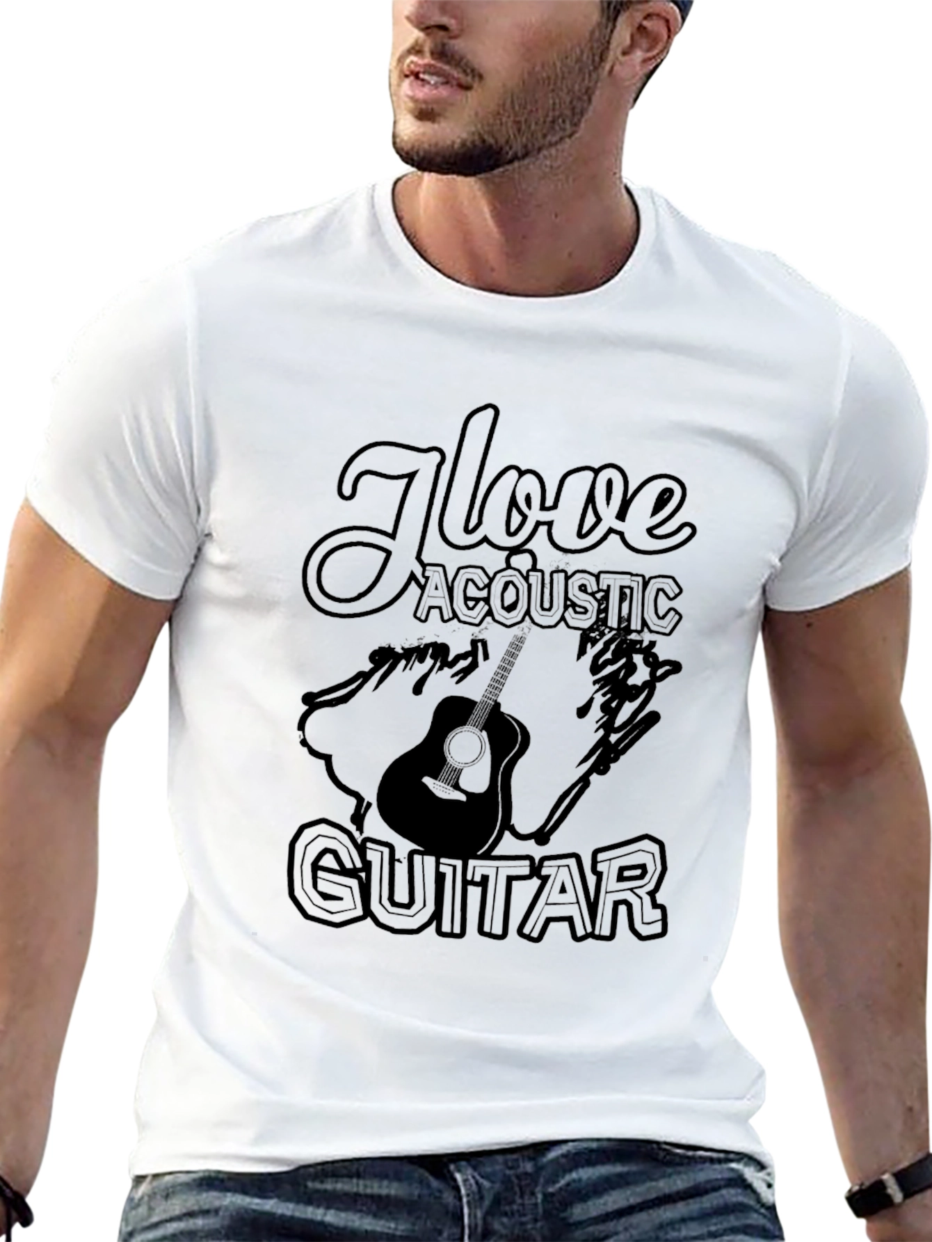 I Love Acoustic Guitar T-Shirt - Black