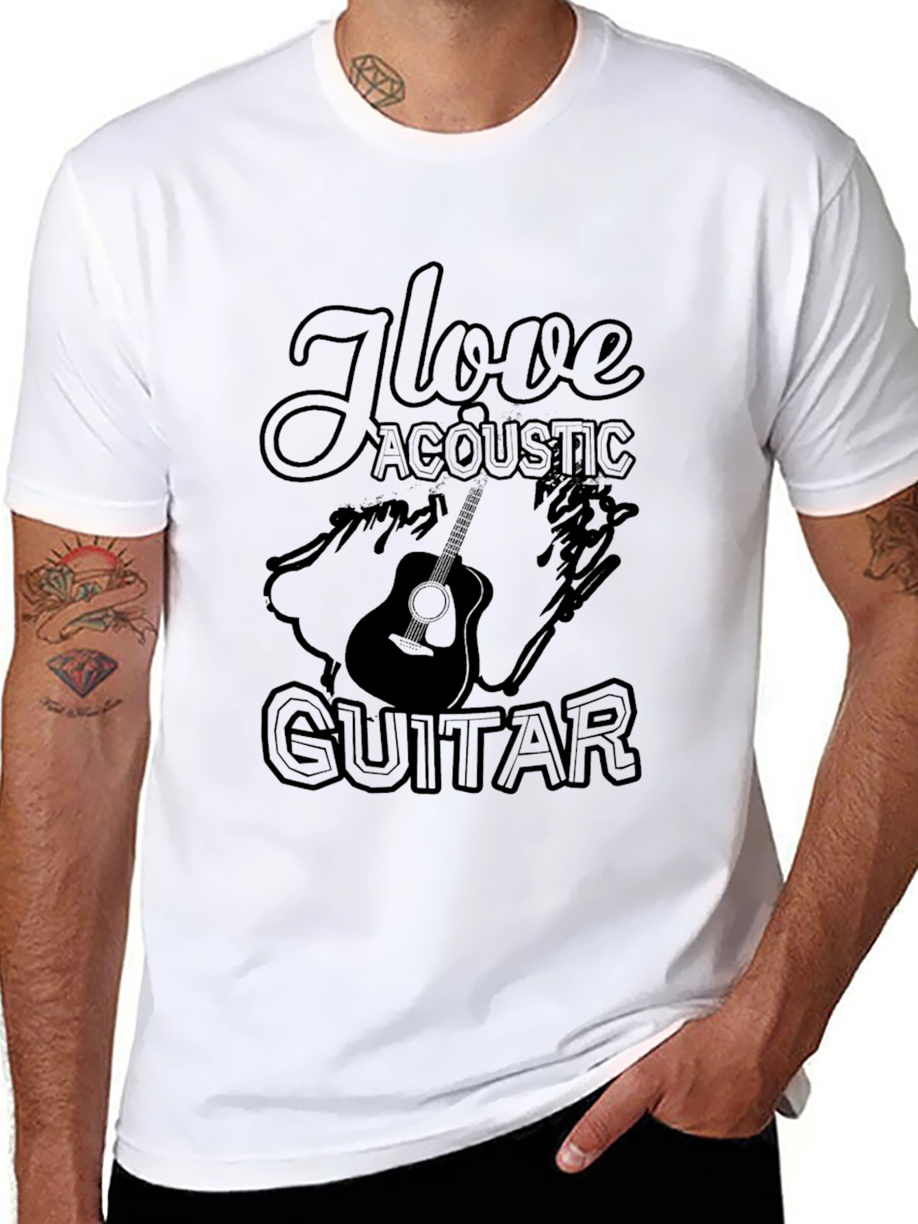 I Love Acoustic Guitar T-Shirt - Black