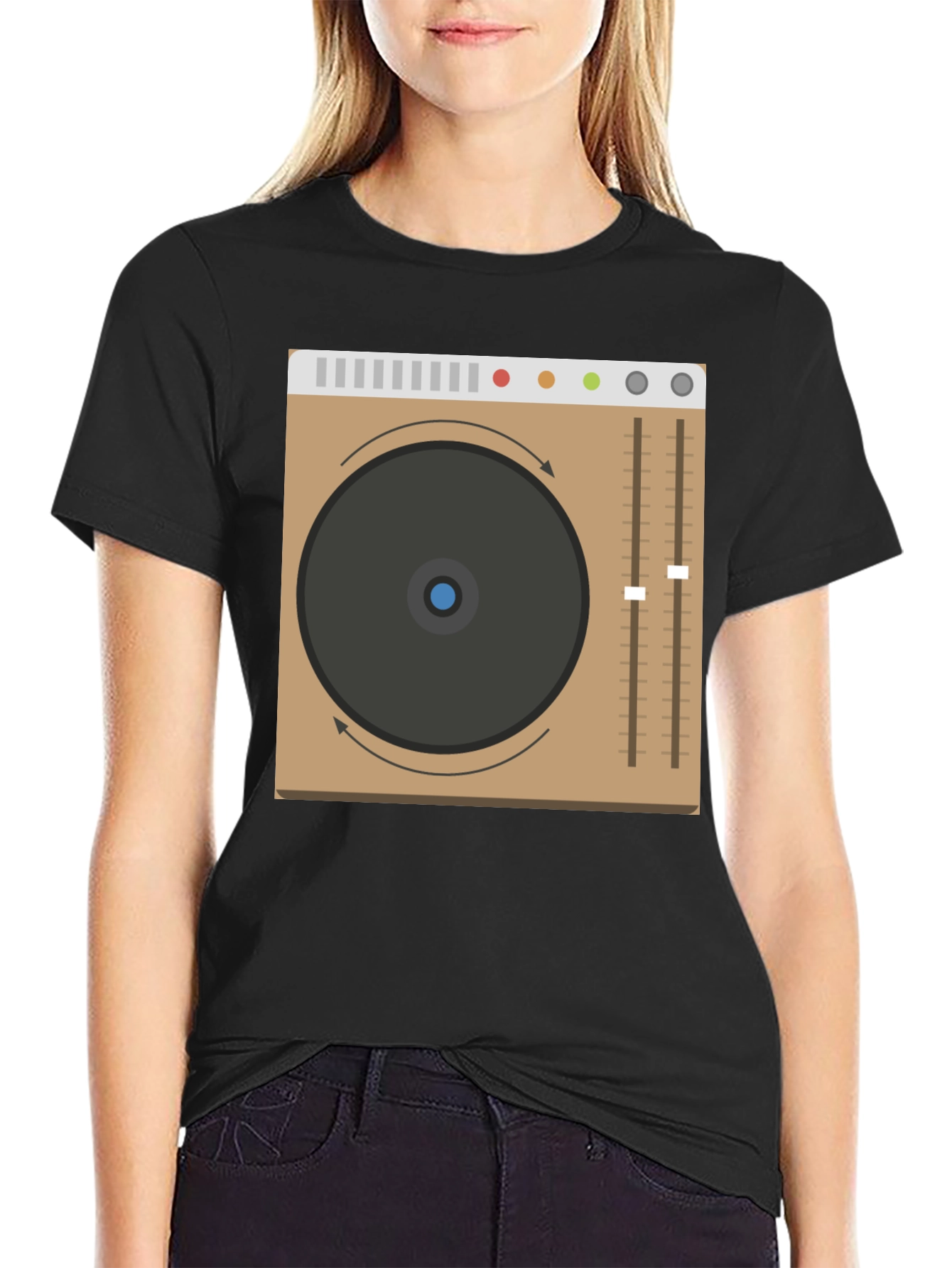 DJ Turntable Graphic Tee - Black Crew Neck