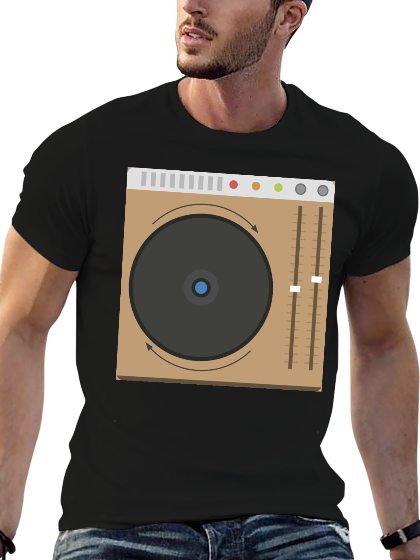DJ Turntable Graphic Tee - Black Crew Neck