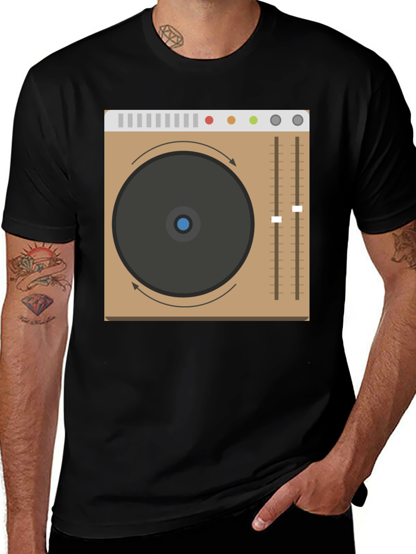 DJ Turntable Graphic Tee - Black Crew Neck