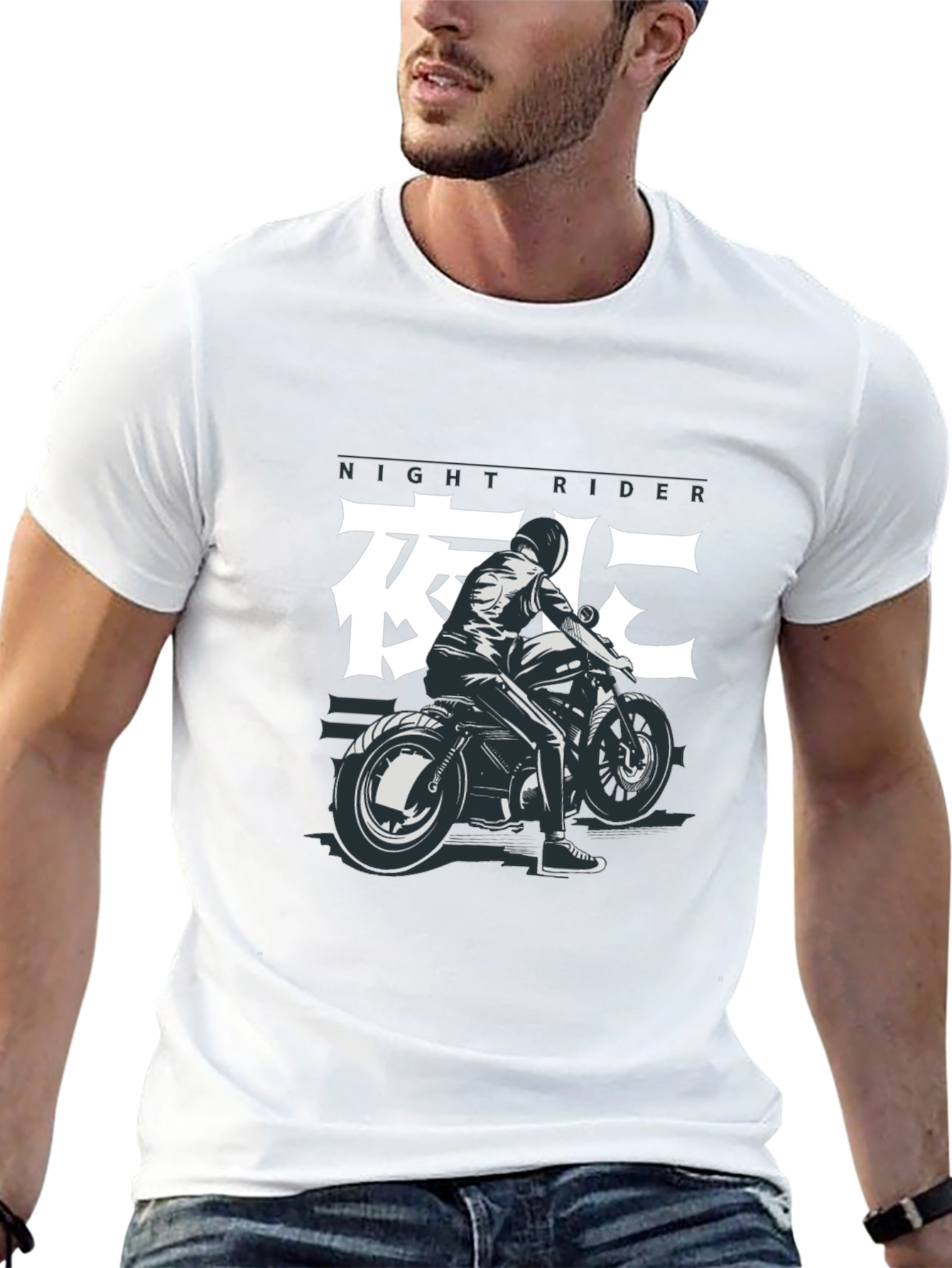 Night Rider Graphic Tee - Black Motorcycle T-Shirt