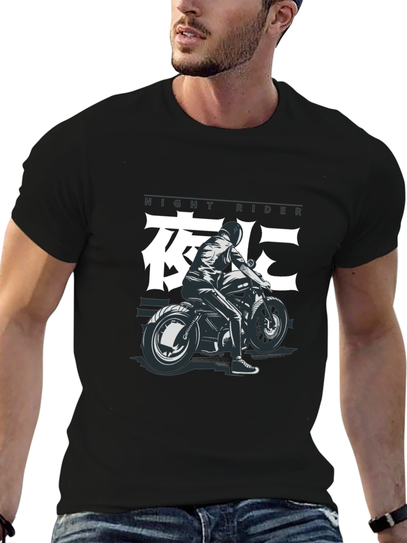 Night Rider Graphic Tee - Black Motorcycle T-Shirt