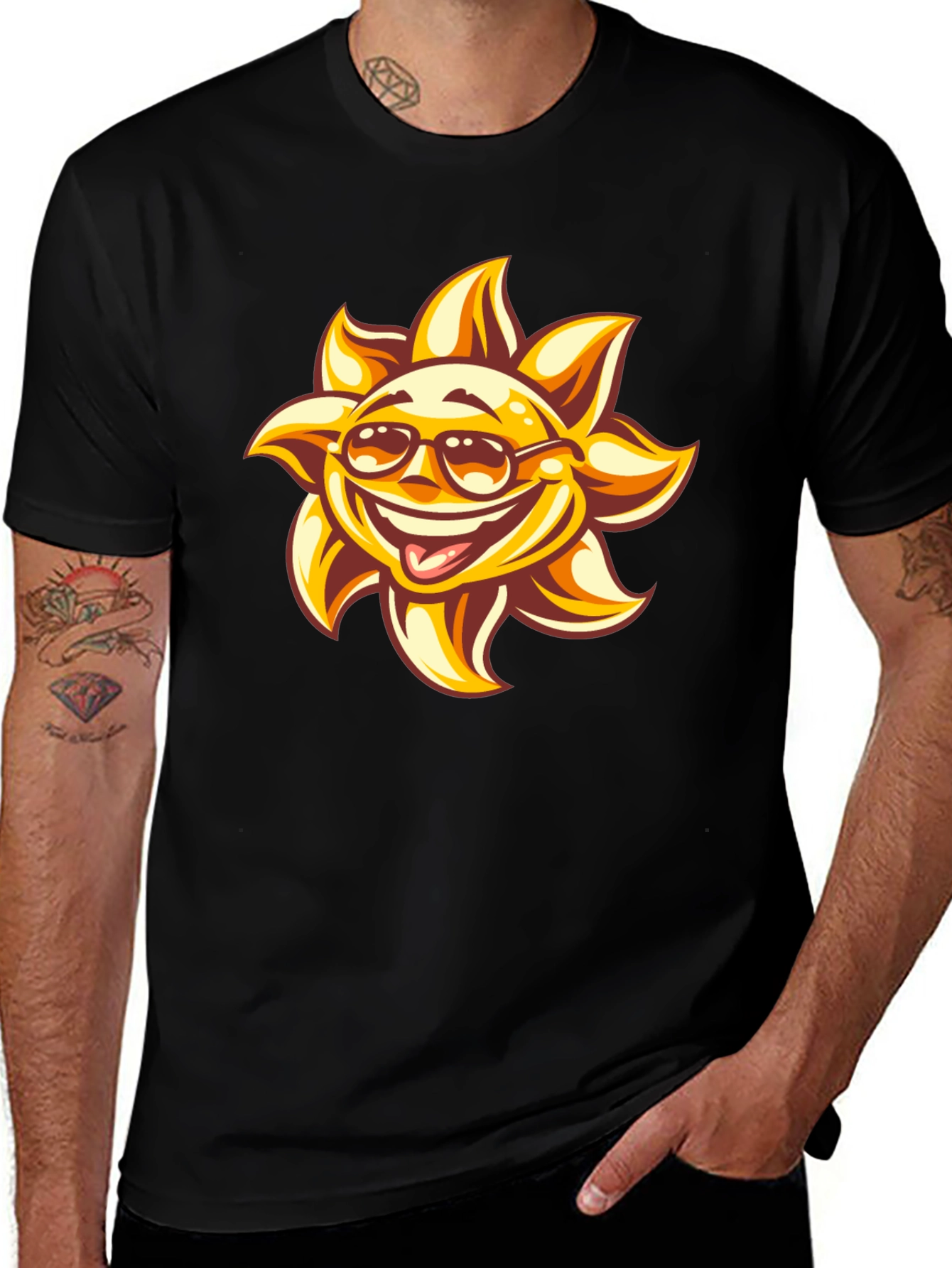 Smiling Sun Graphic Black T-Shirt