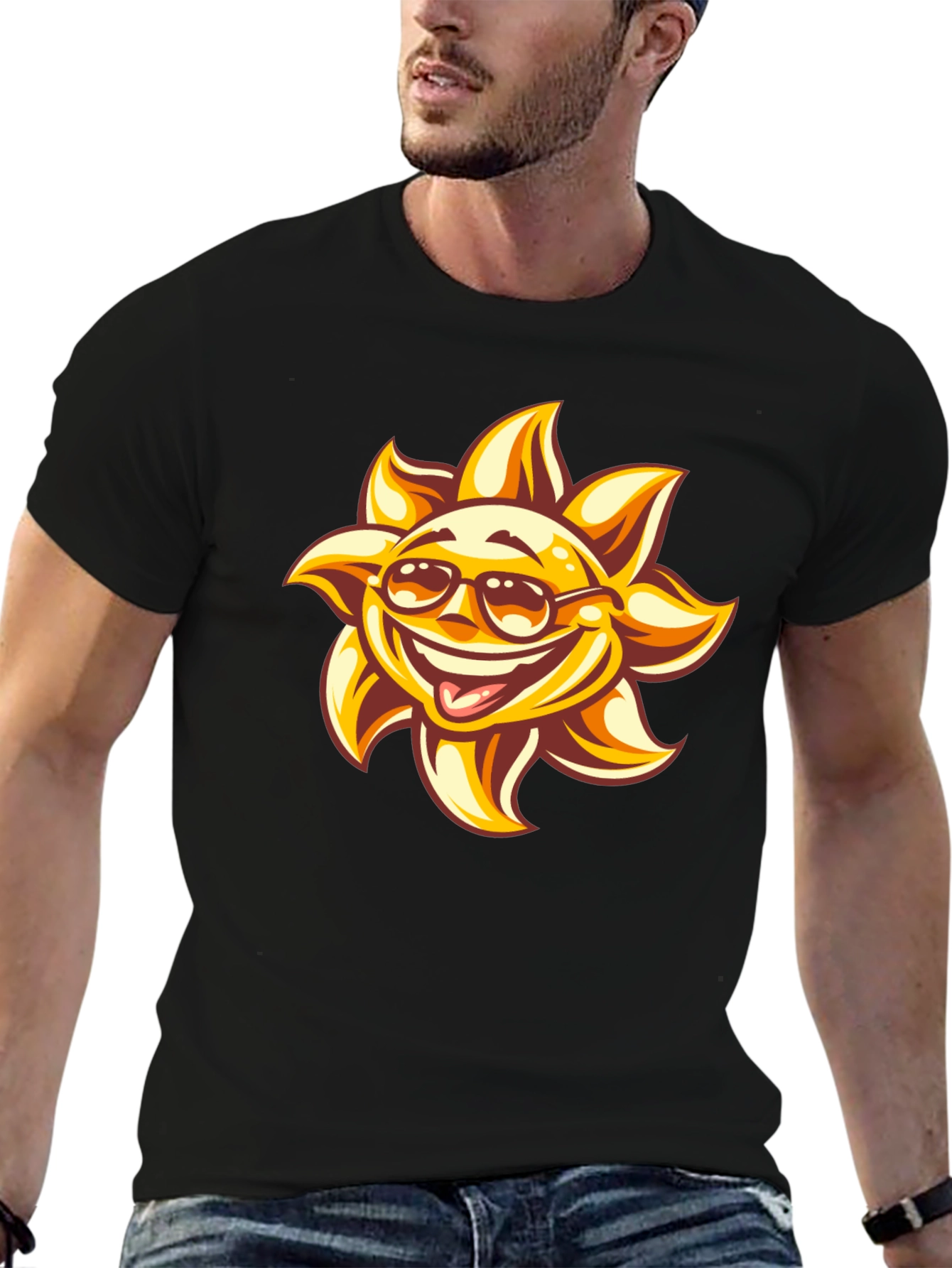 Smiling Sun Graphic Black T-Shirt