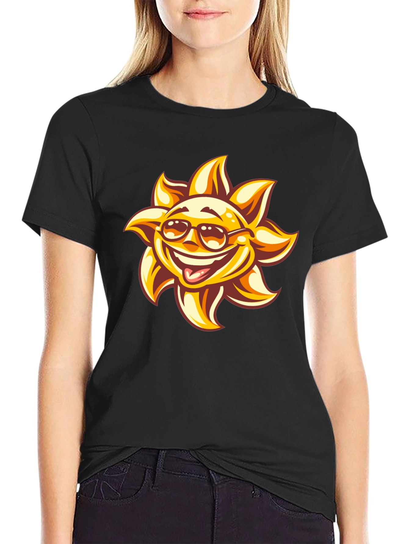 Smiling Sun Graphic Black T-Shirt