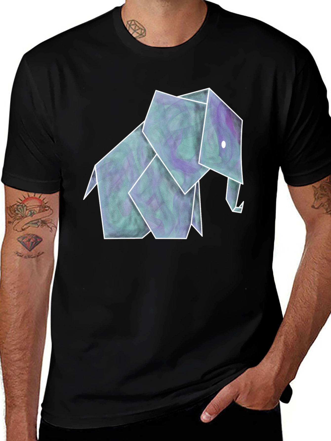 Origami Elephant Tee - Artistic Black Shirt