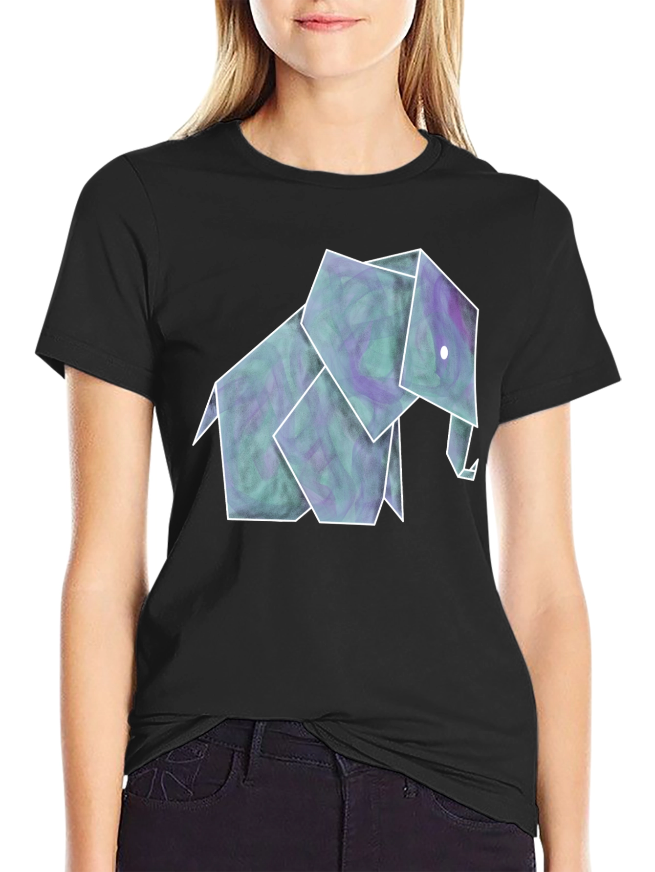 Origami Elephant Tee - Artistic Black Shirt