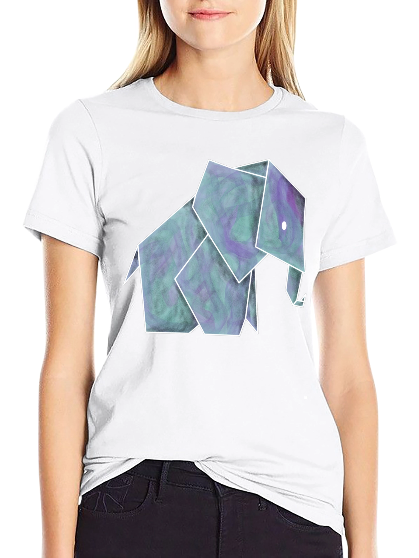 Origami Elephant Tee - Artistic Black Shirt