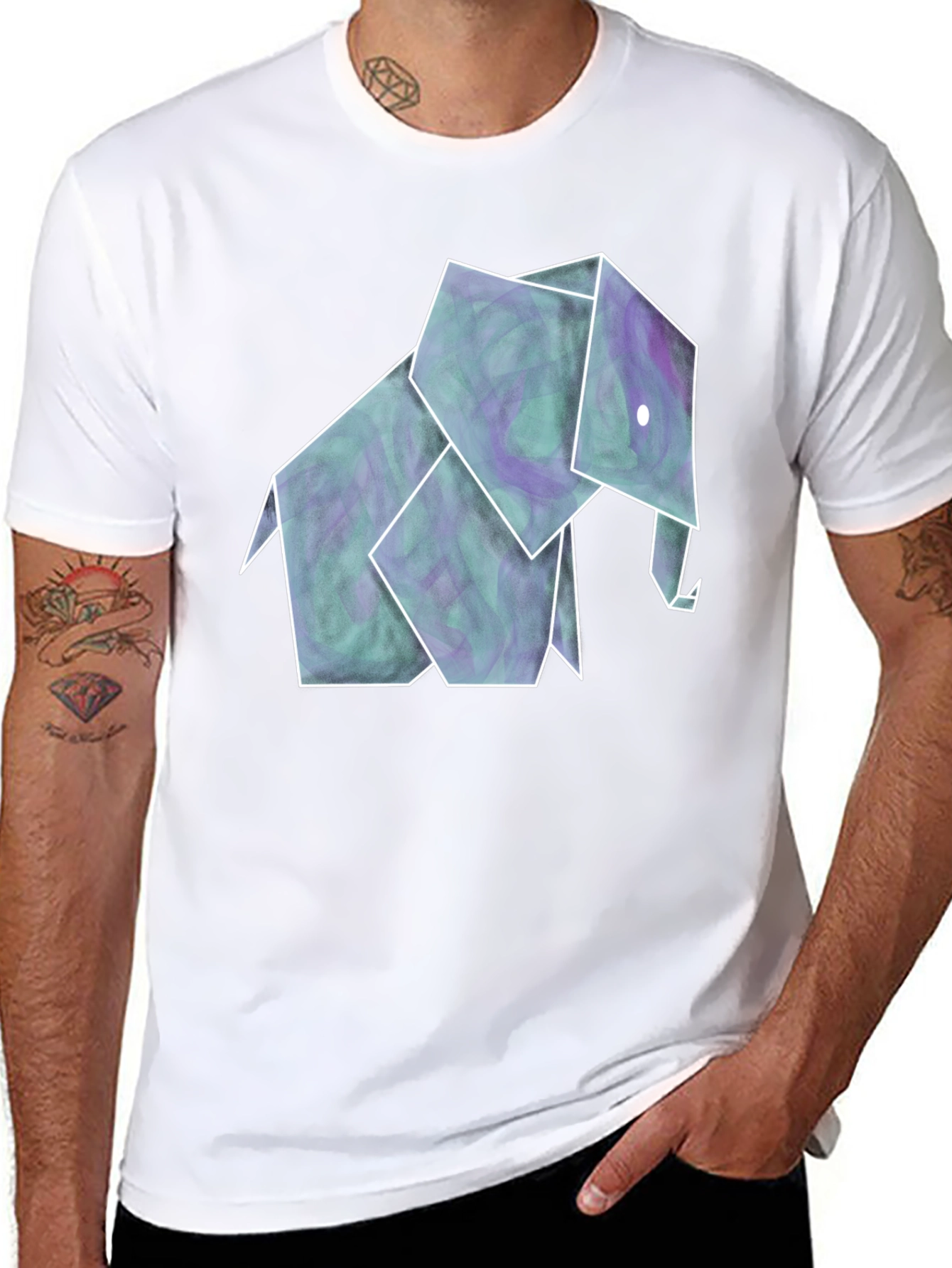Origami Elephant Tee - Artistic Black Shirt