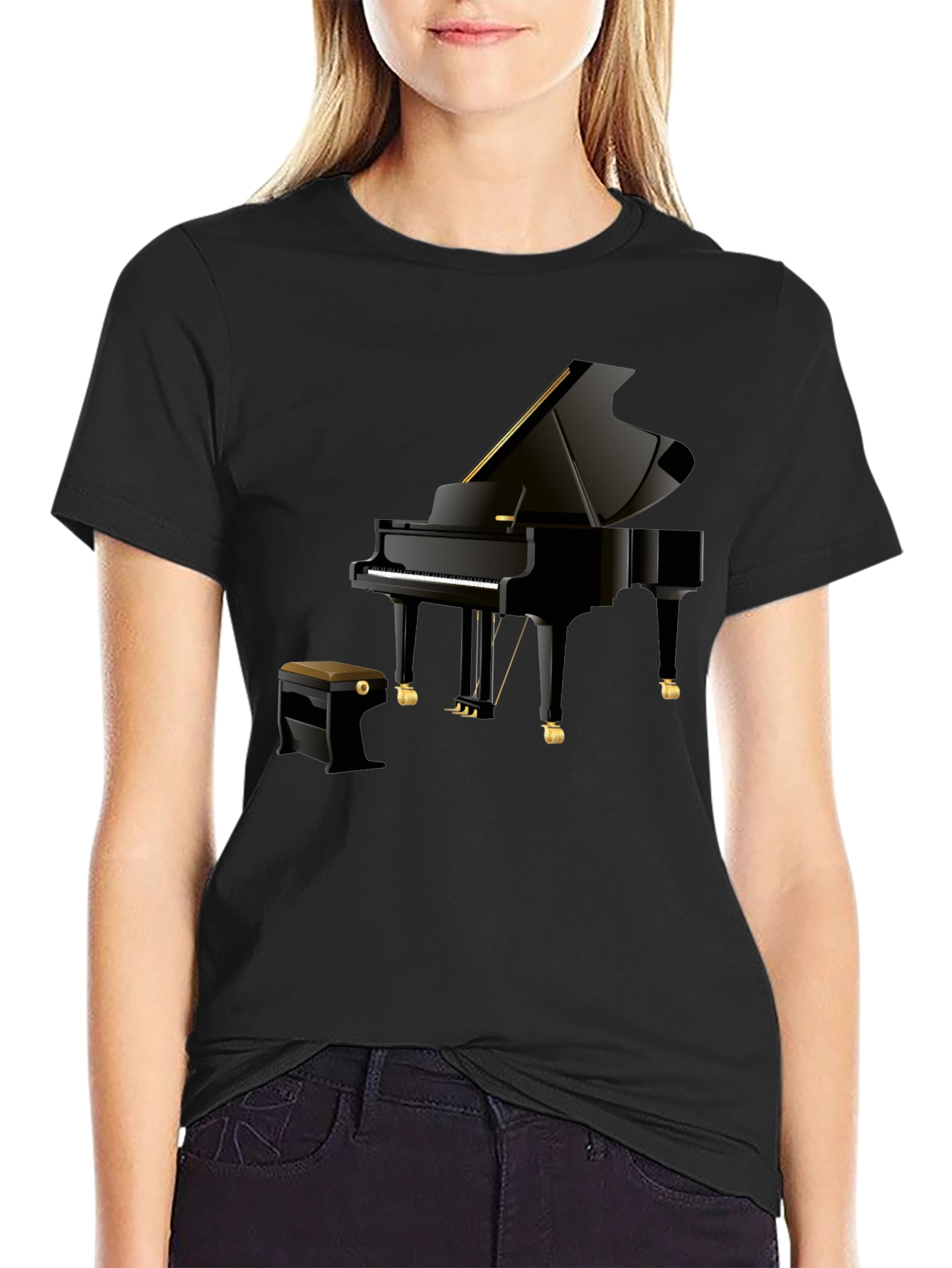 Piano Graphic Tee - Musicians Black Cotton T-Shirt