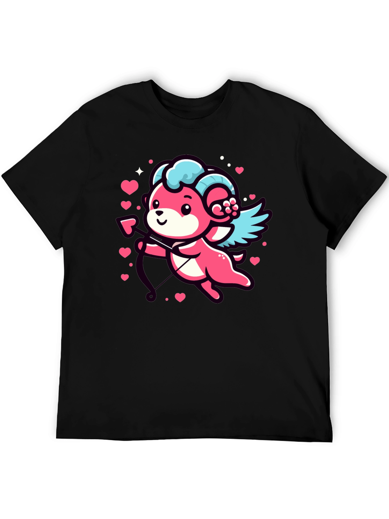 Cupid Bear Graphic Tee - Black Cotton T-Shirt