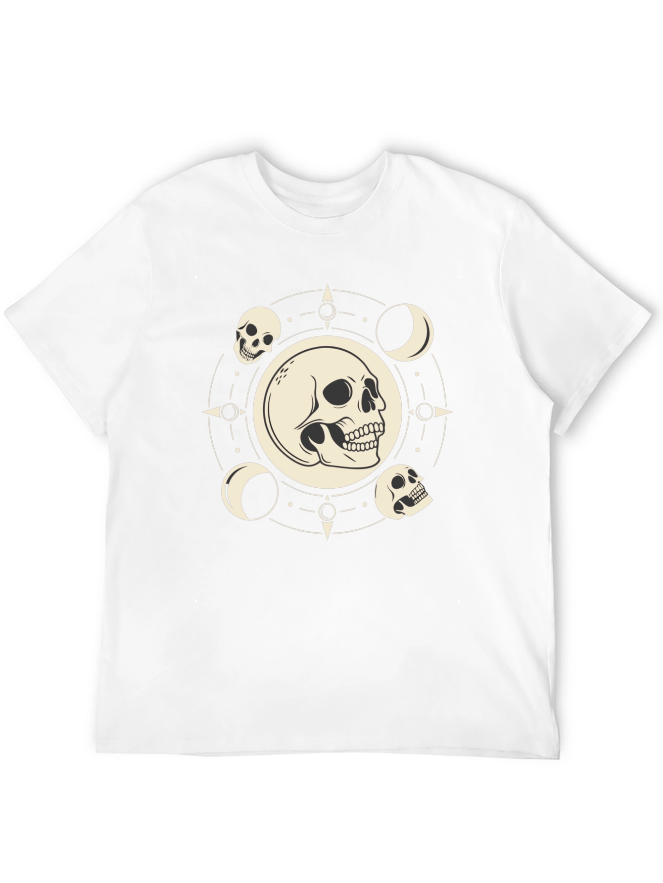 Skull & Moon Phase Graphic Tee - Black Cotton