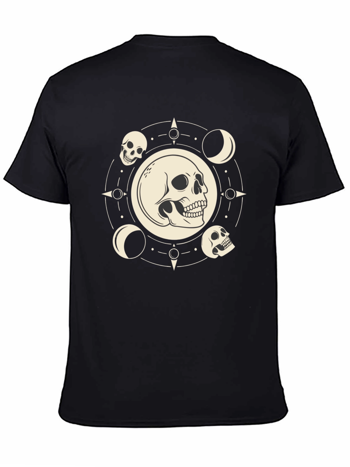 Skull & Moon Phase Graphic Tee - Black Cotton