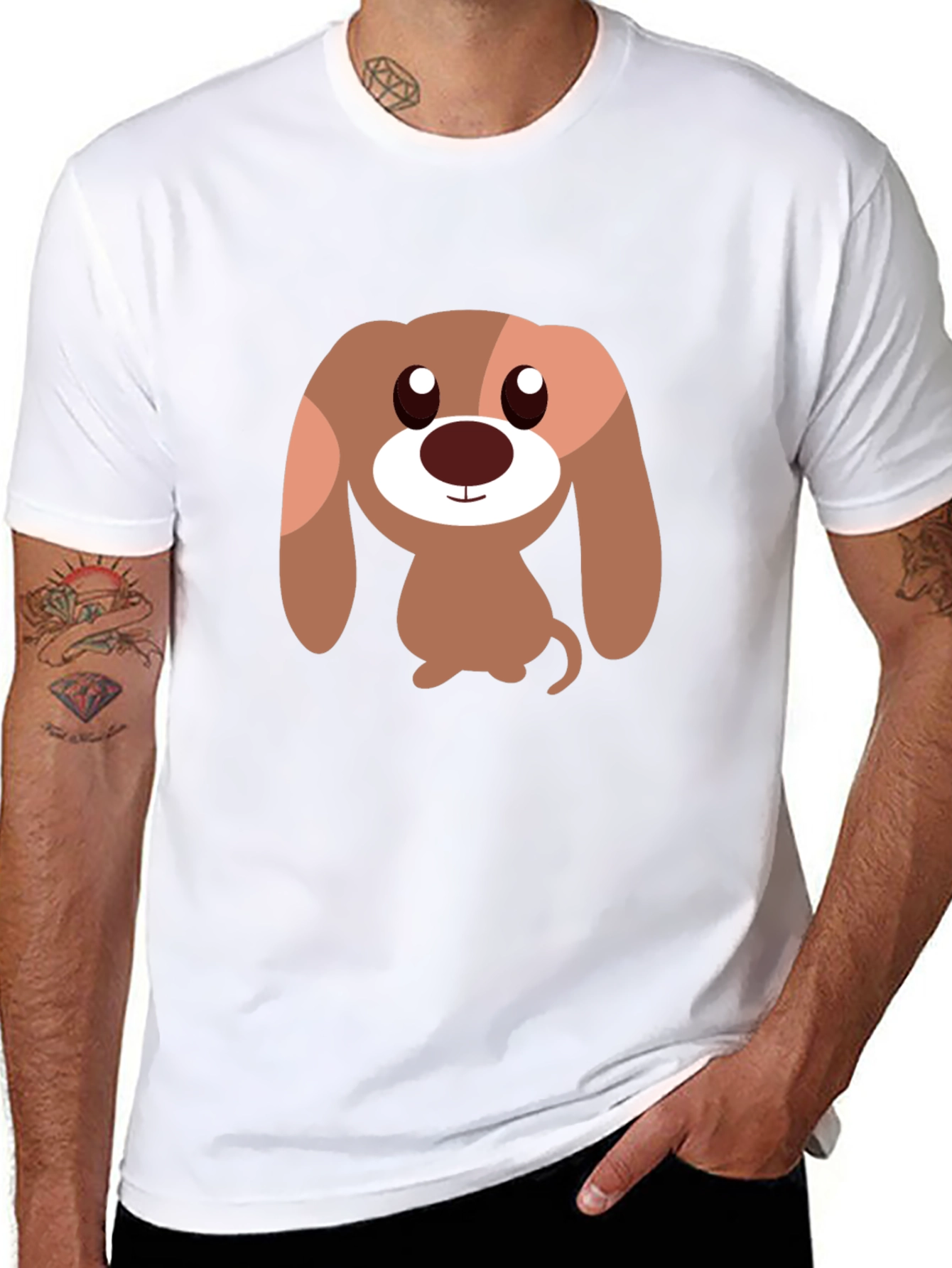 Cartoon Dog Graphic Tee - Black Casual T-Shirt