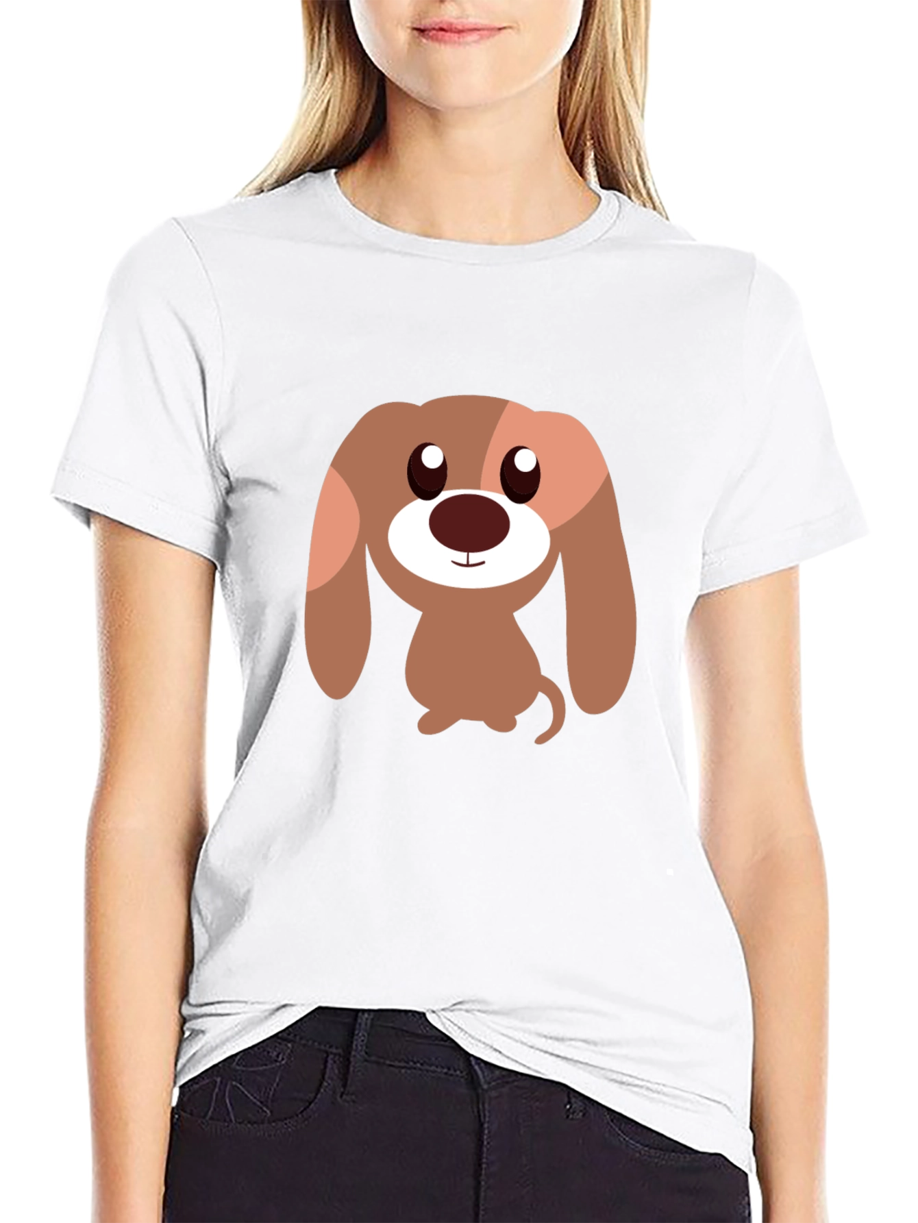 Cartoon Dog Graphic Tee - Black Casual T-Shirt