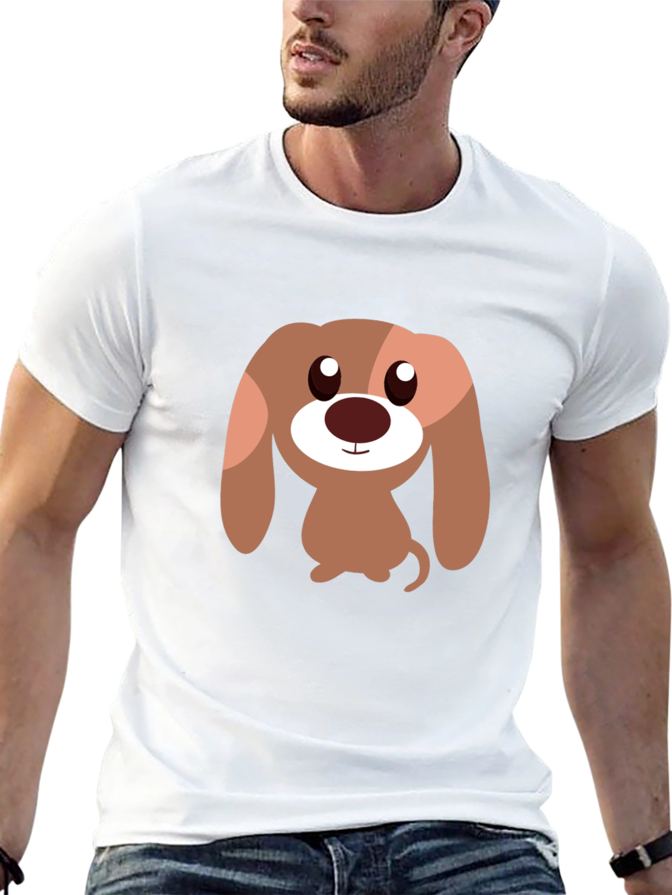 Cartoon Dog Graphic Tee - Black Casual T-Shirt