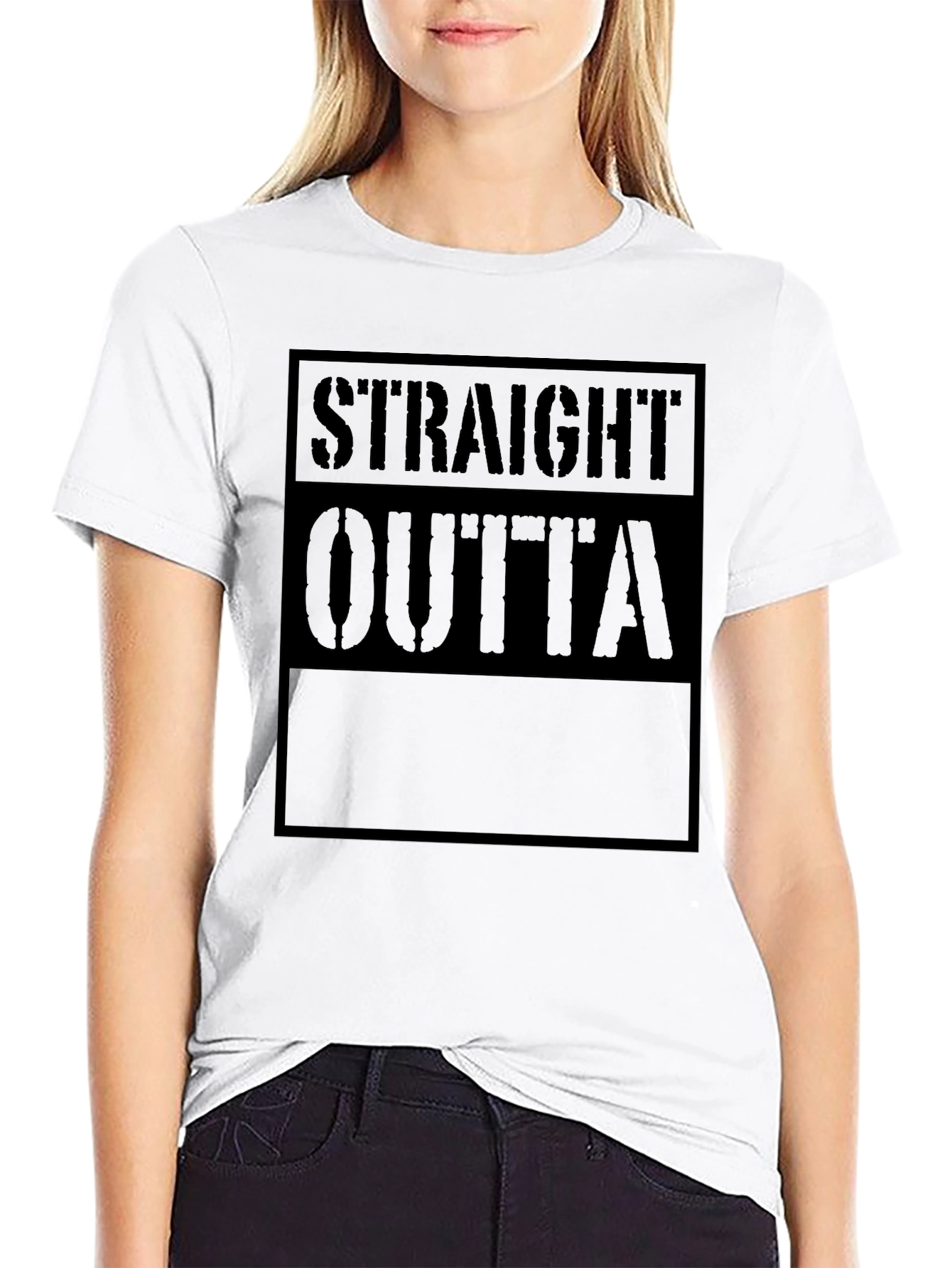 Straight Outta T-Shirt - Black Crew Neck Tee