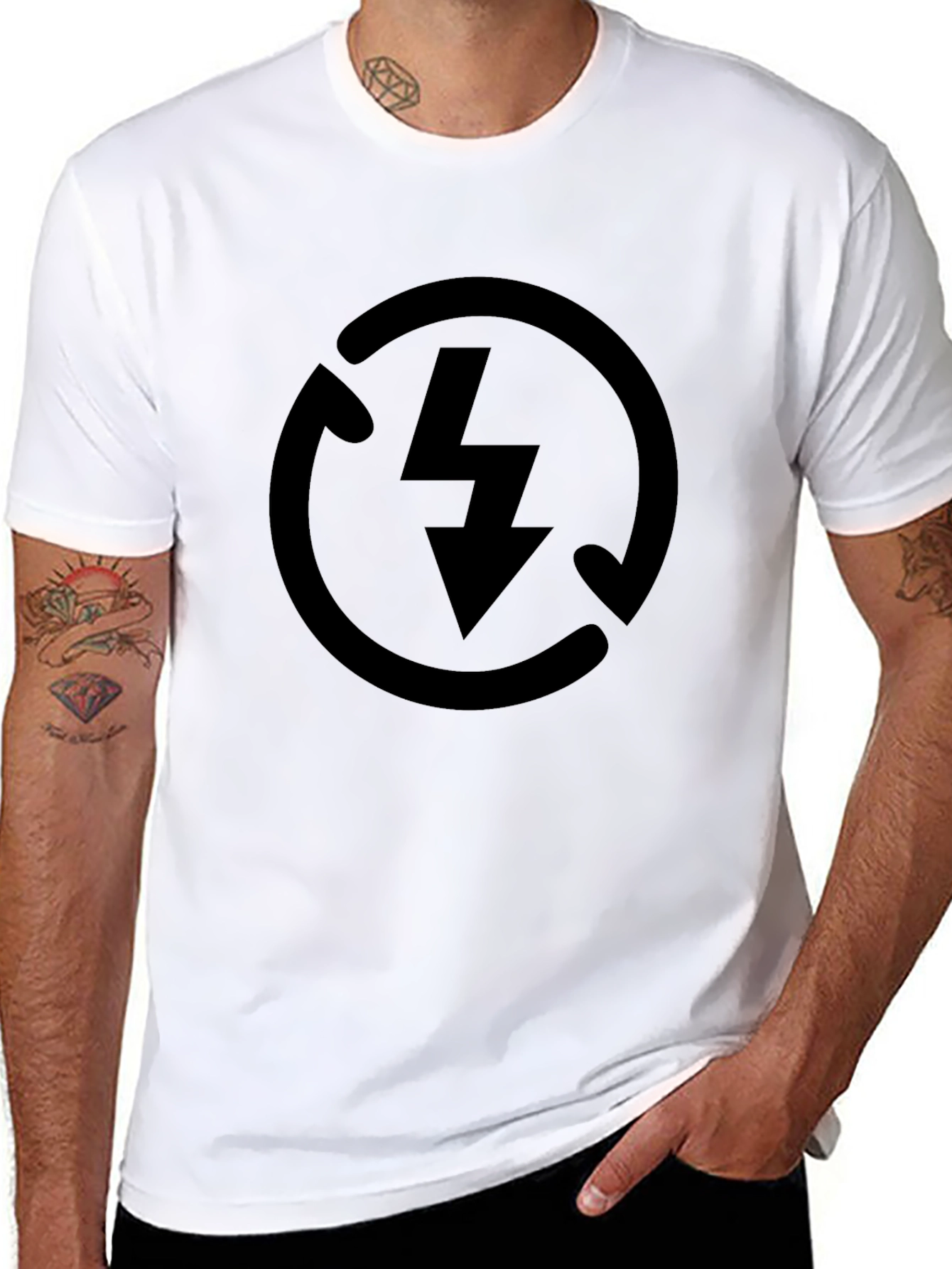 Mens Black Graphic Tee - Energy Bolt Recycle Design