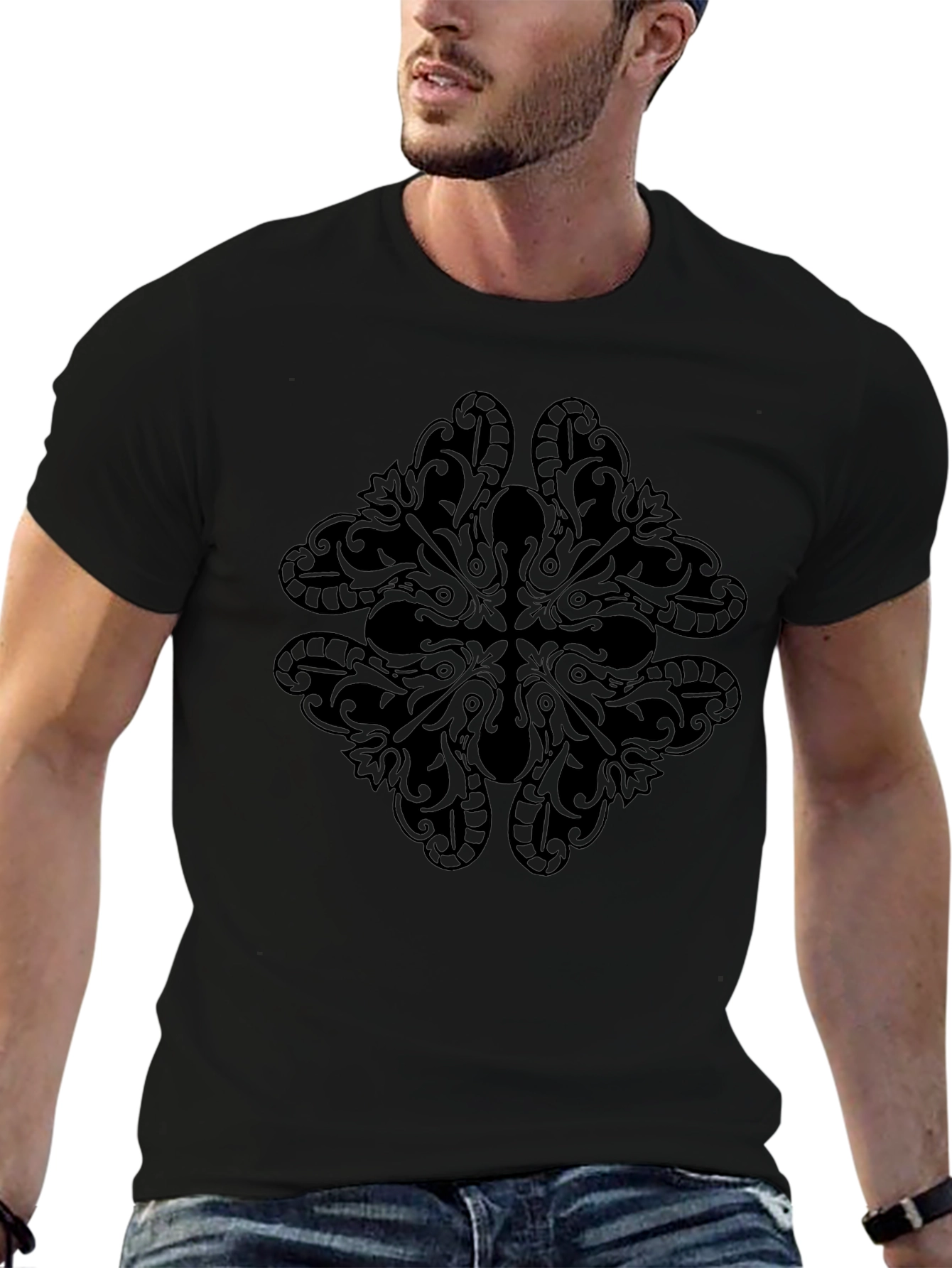 Black Graphic Tee - Abstract Design