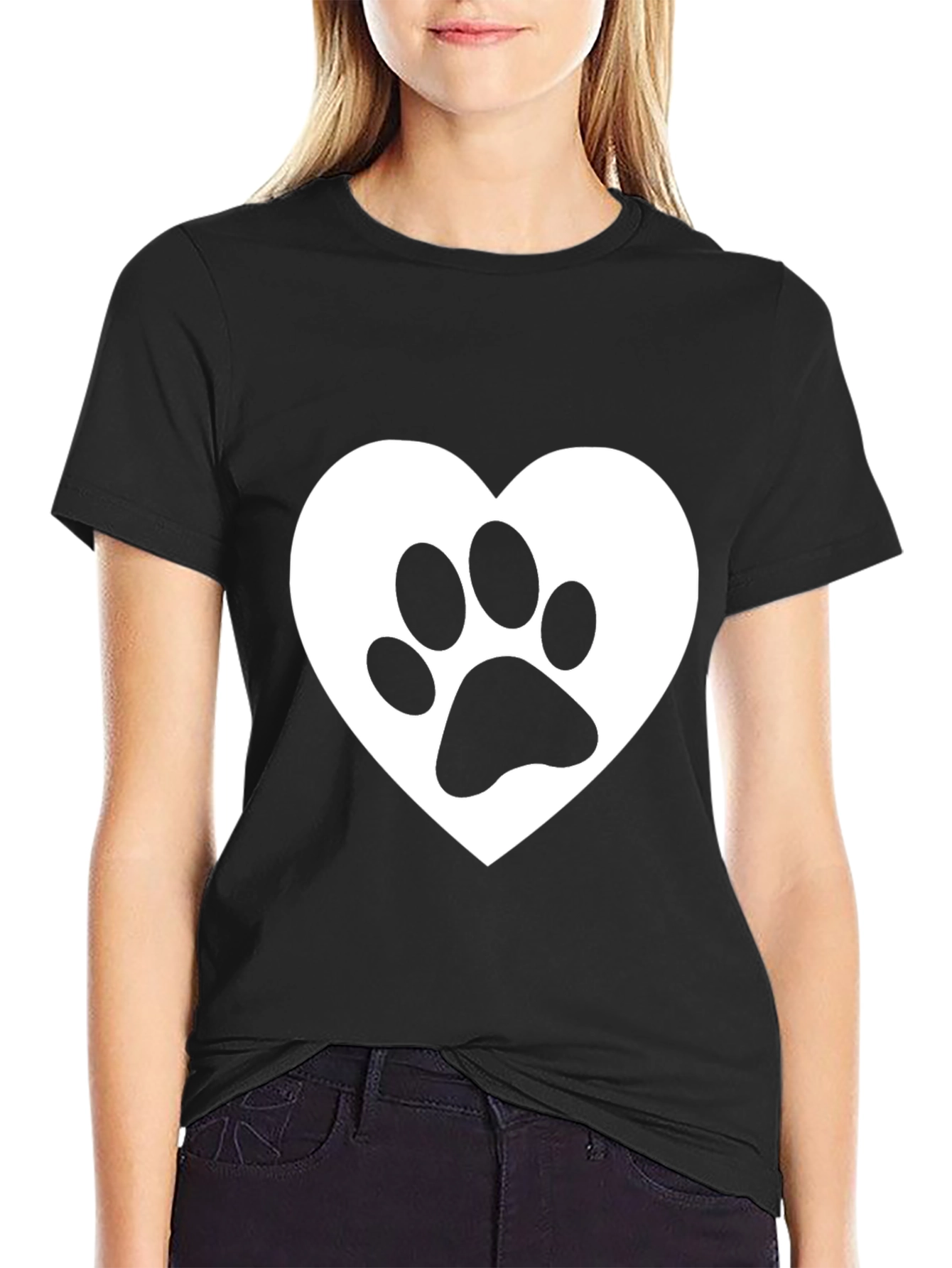 Heart Paw Print Black Graphic Tee