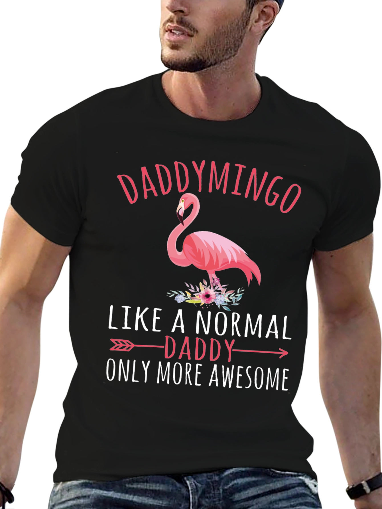 Daddymingo Flamingo Black Graphic T-Shirt
