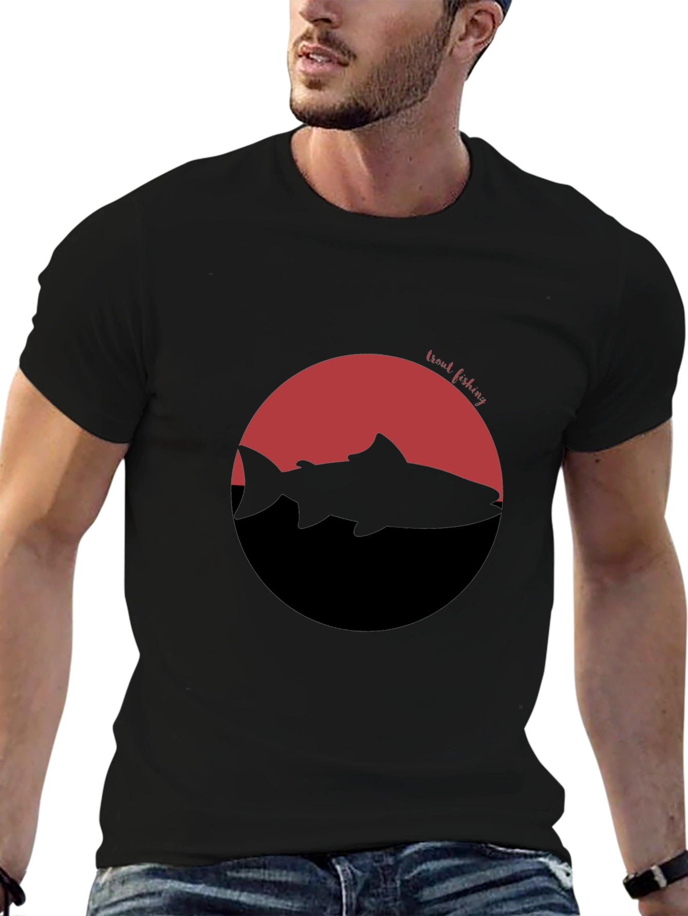 Trout Fishing Graphic T-Shirt - Black