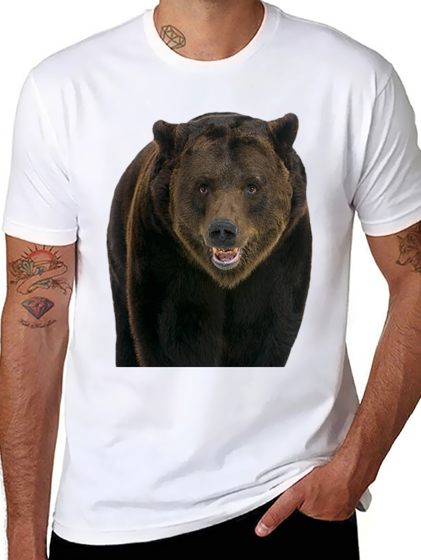 Grizzly Bear Graphic Tee - Black Cotton Shirt