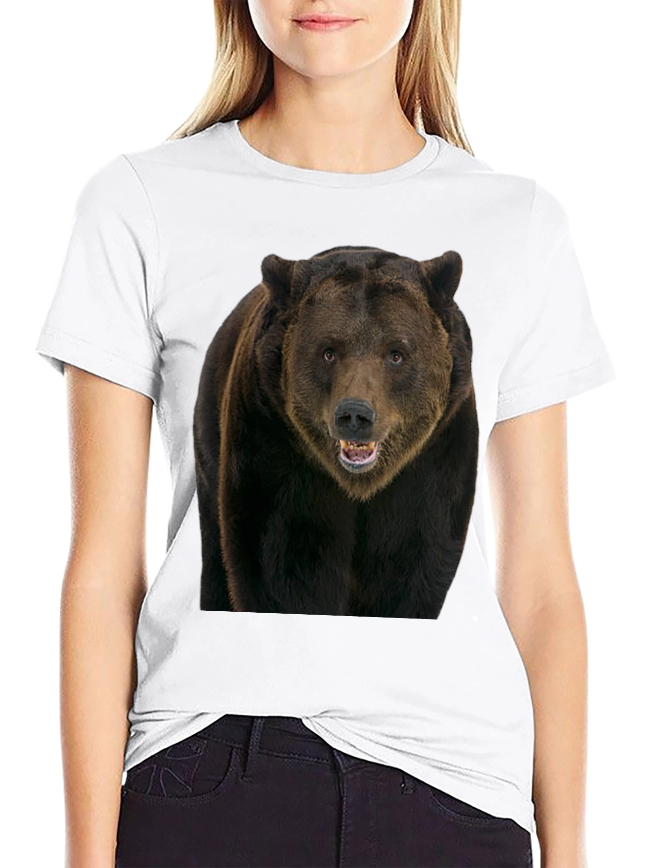 Grizzly Bear Graphic Tee - Black Cotton Shirt