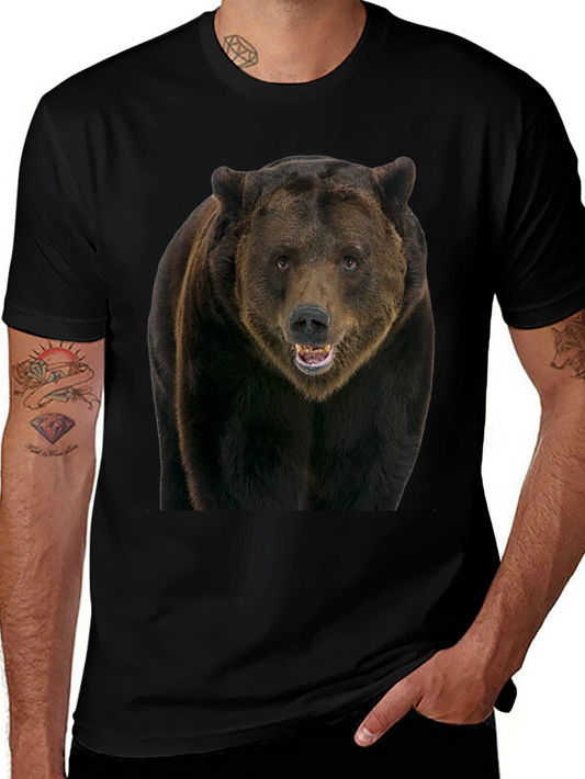 Grizzly Bear Graphic Tee - Black Cotton Shirt